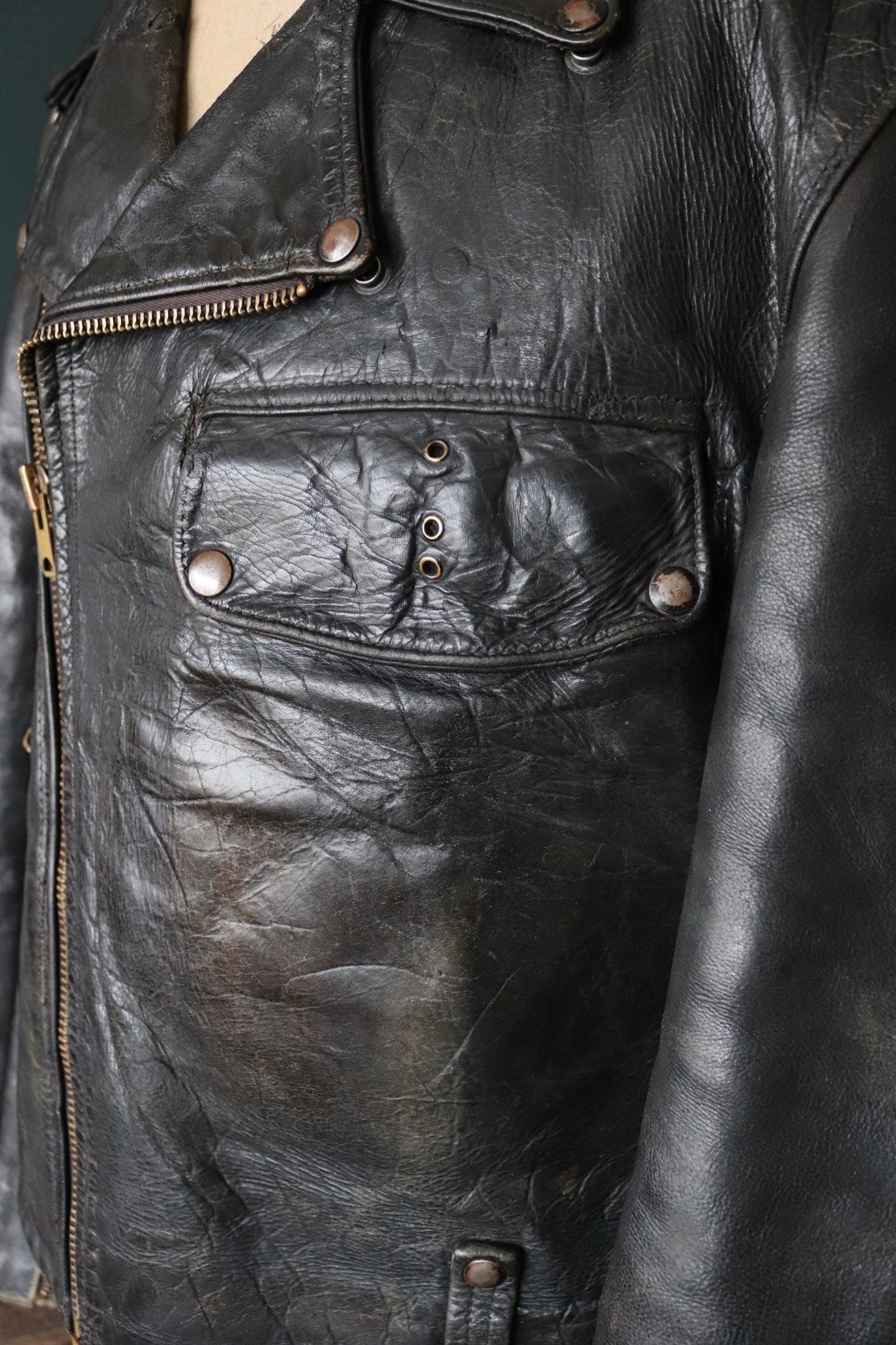 Vintage 1950s 50s leather jacket Buco PJ27 PJ-27 black steerhide biker police 46” chest biker motorcycle