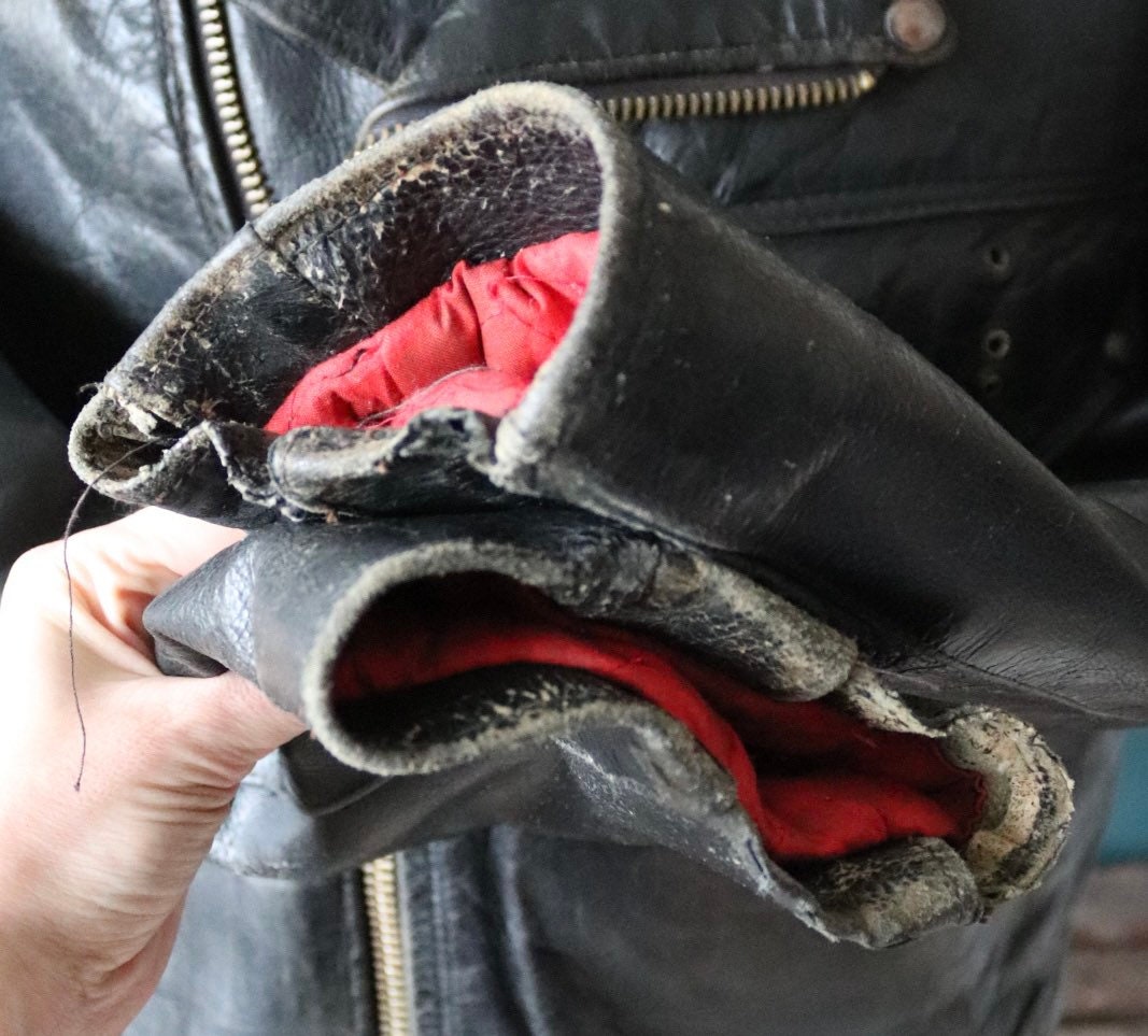 Vintage 1950s 50s leather jacket Buco PJ27 PJ-27 black steerhide biker police 46” chest biker motorcycle