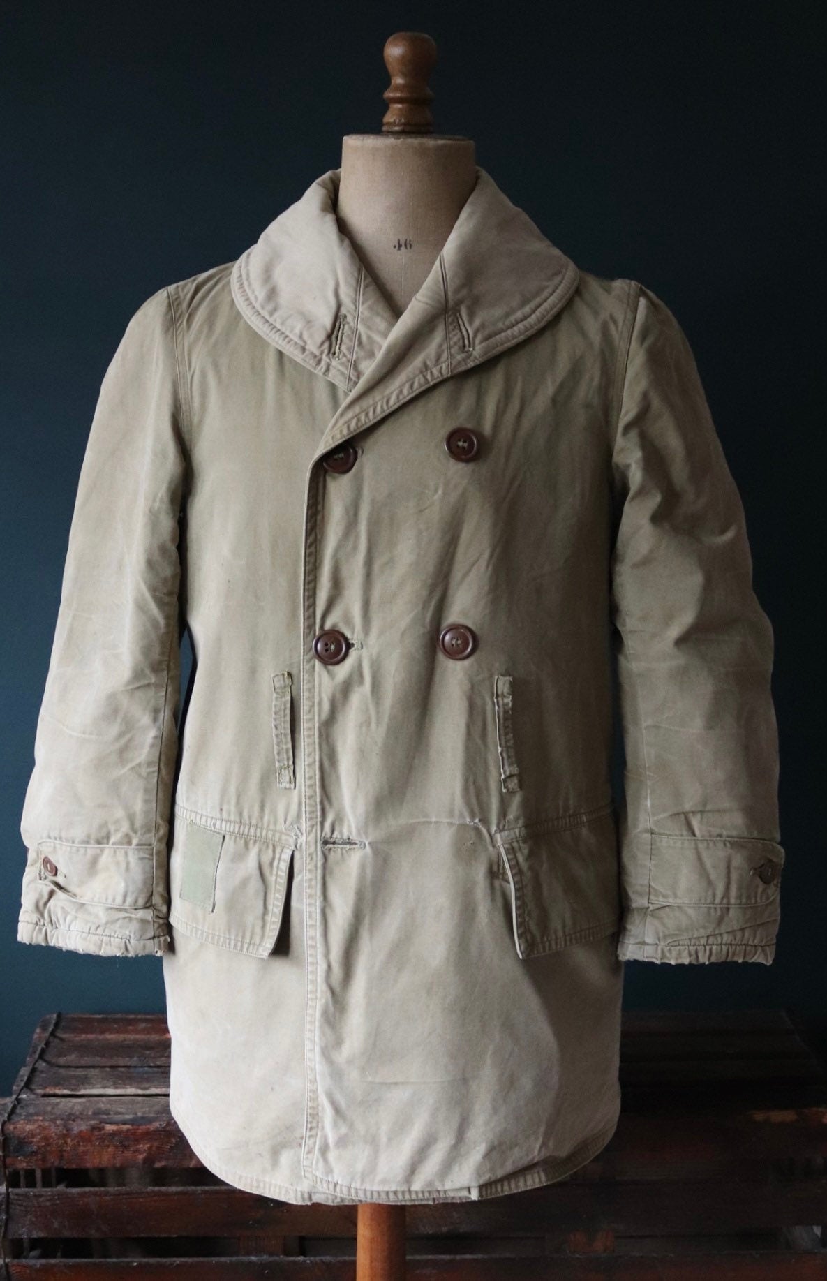 Vintage 1940s 40s WW2 US army military jeep coat mackinaw 42” chest work workwear chore shawl collar