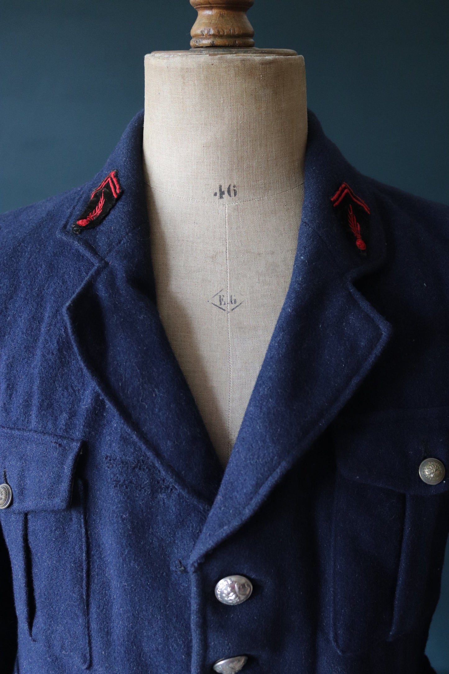 Vintage French workwear jacket 1930s Belle Jardiniere indigo blue wool fireman’s jacket sapeurs pompiers 41” chest