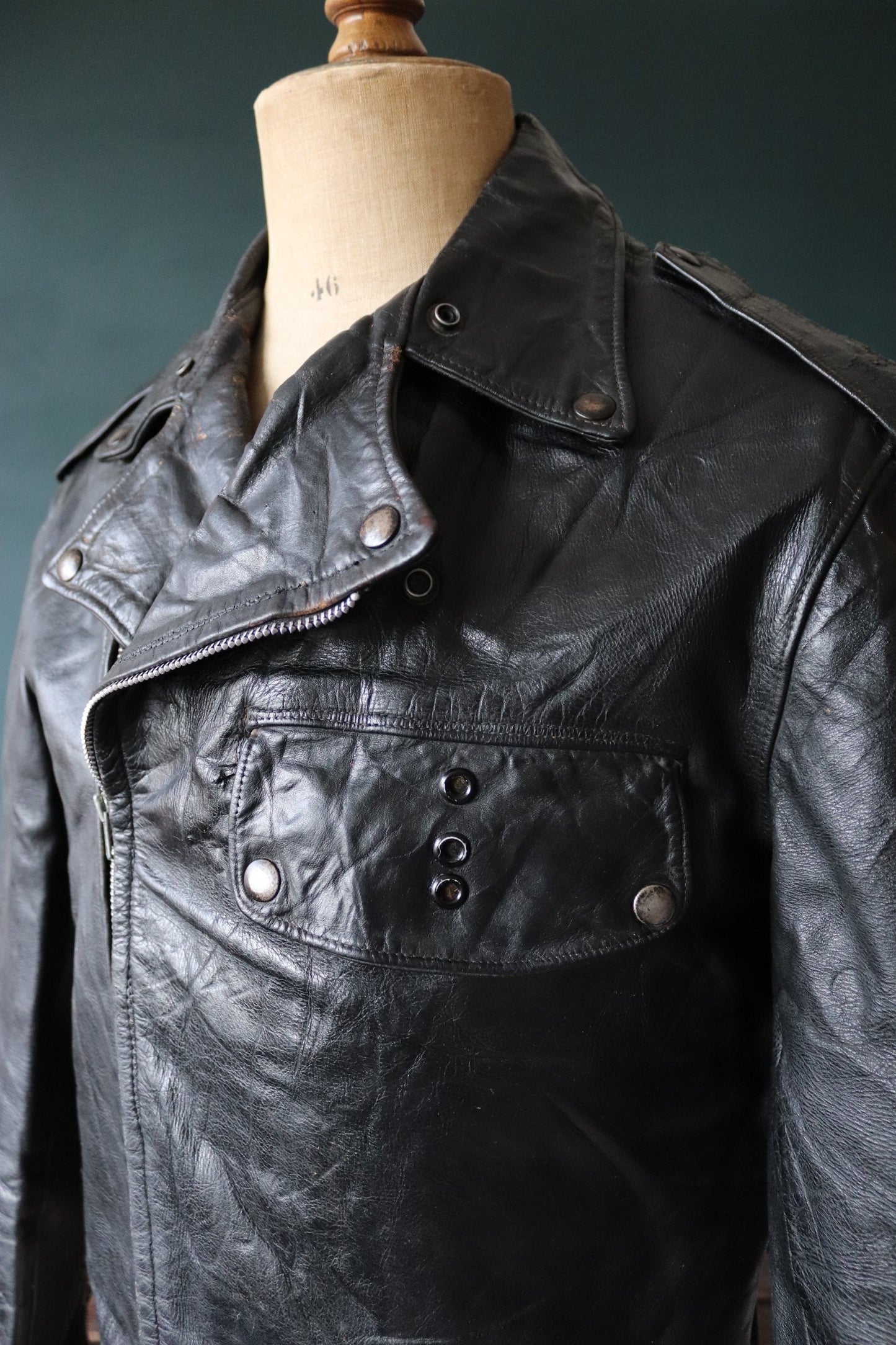 Vintage 1950s 50s 1960s 60s leather jacket Buco PJ27 PJ-27 black steerhide biker police 46” chest motorcycle