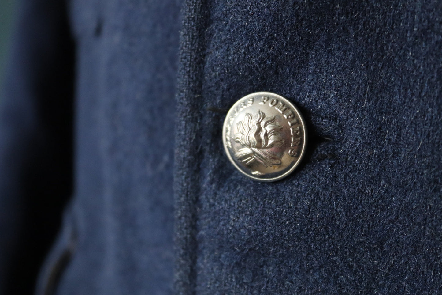 Vintage French workwear jacket 1930s Belle Jardiniere indigo blue wool fireman’s jacket sapeurs pompiers 41” chest