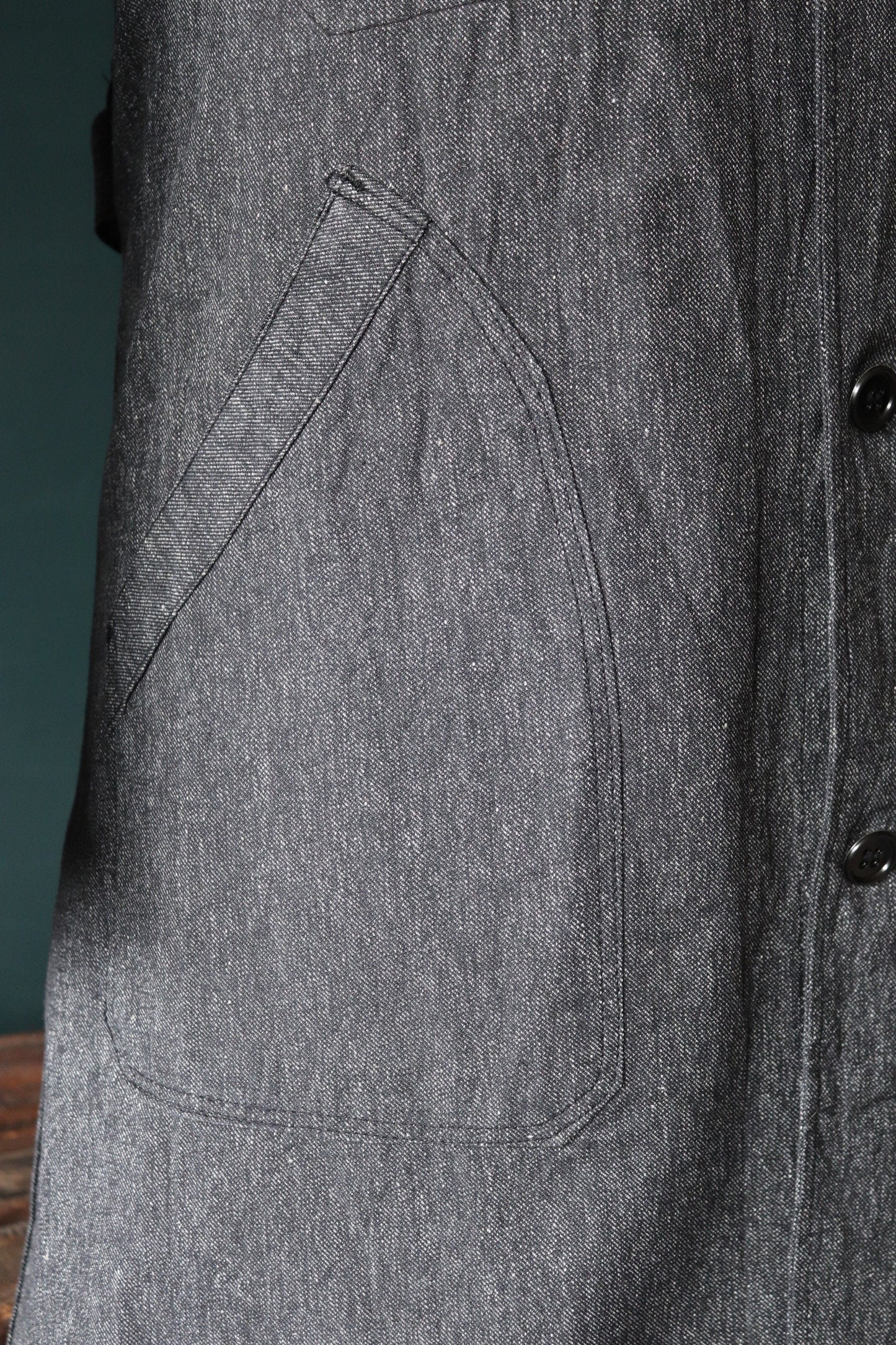 Vintage French workwear jacket salt pepper deadstock grey belted coat overall 1960s factory machinist shopkeeper 37” chest