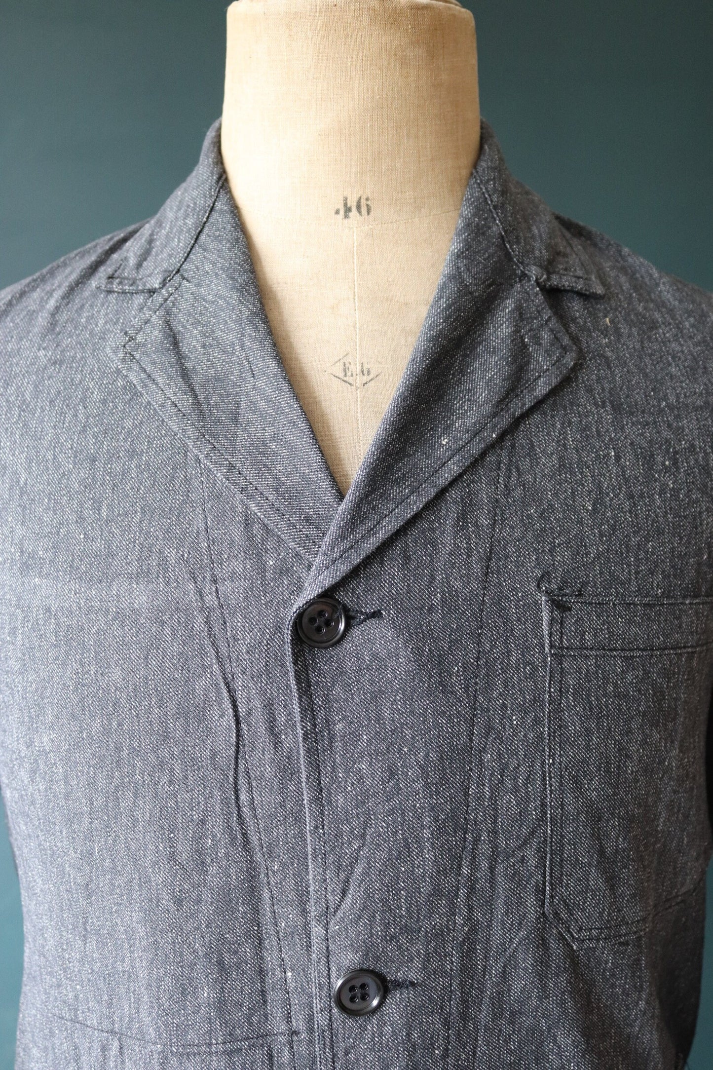 Vintage French workwear jacket salt pepper deadstock grey belted coat overall 1960s factory machinist shopkeeper 37” chest