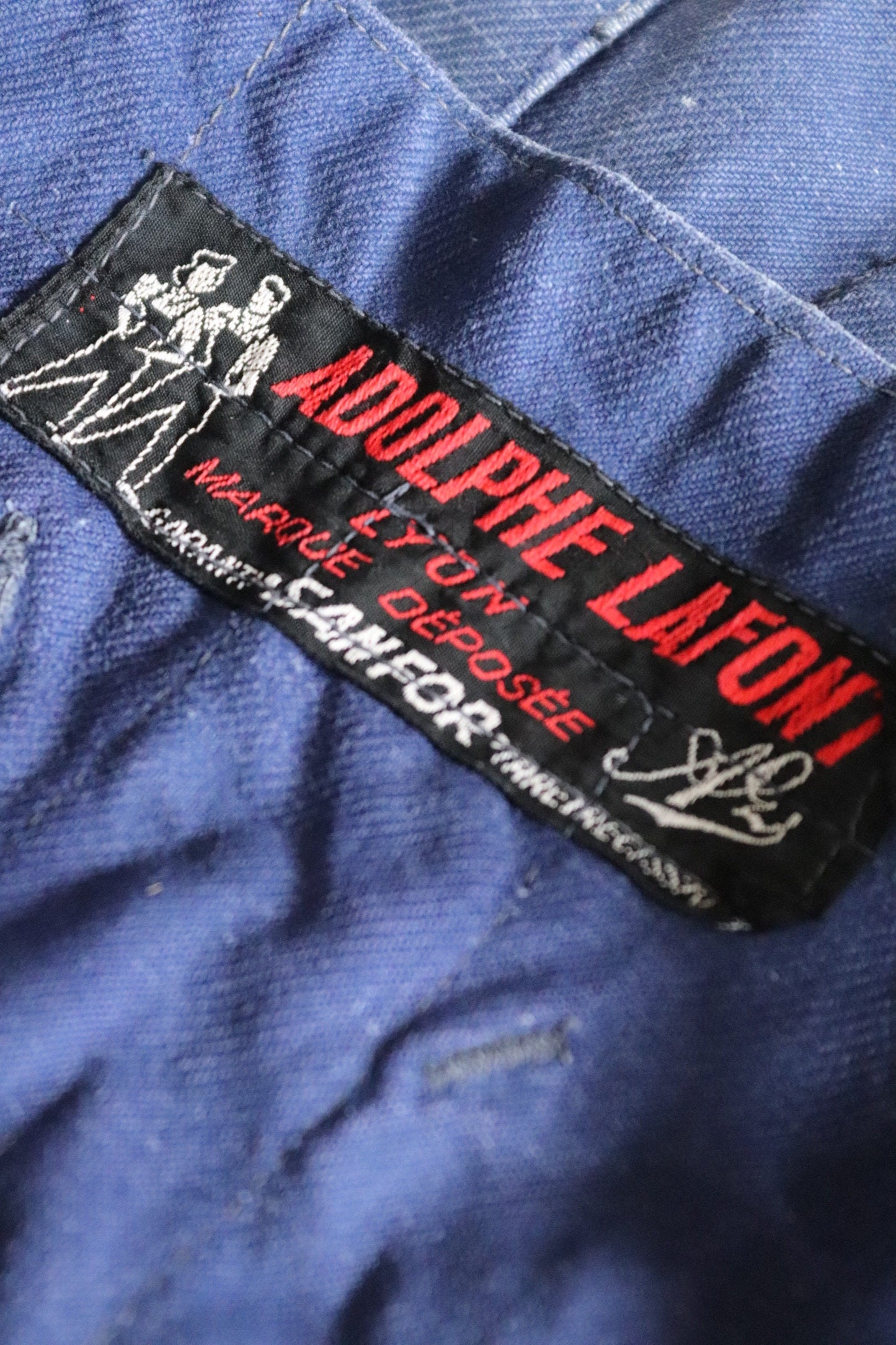 Vintage French workwear dungarees overalls 1940s Adolphe Lafont blue cotton twill work chore 36” 38” x 24”