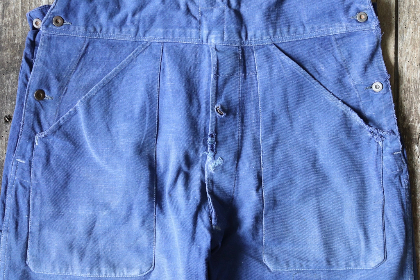 Vintage French workwear dungarees overalls 1940s Adolphe Lafont blue cotton twill work chore 36” 38” x 24”