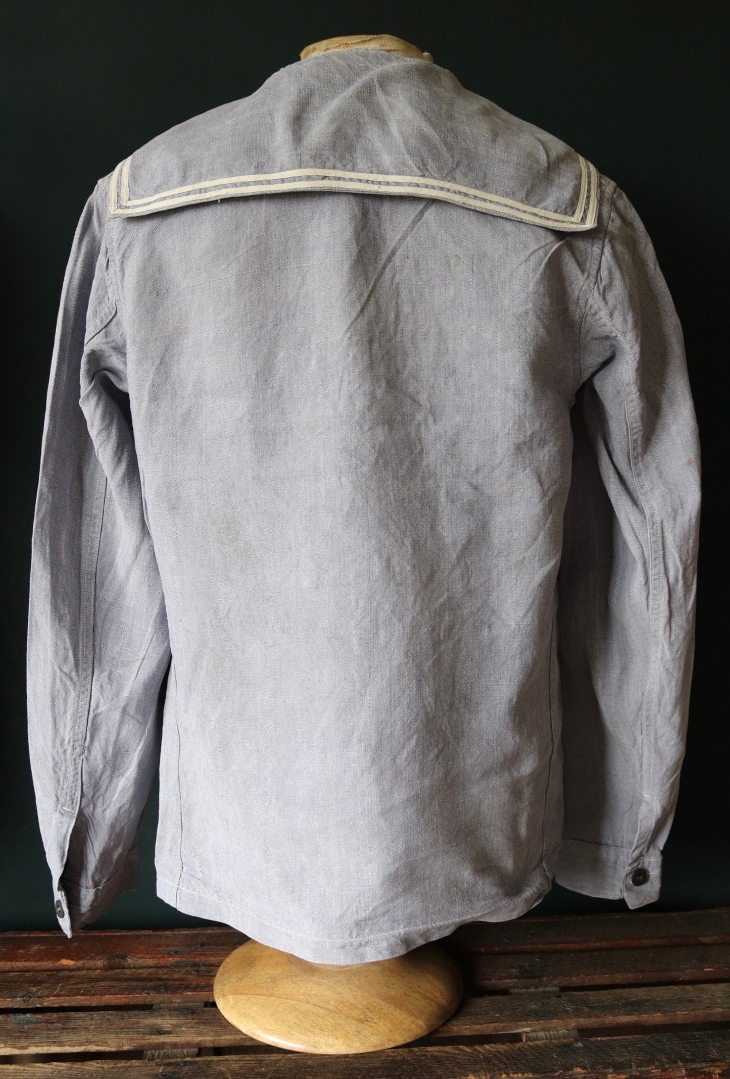 Vintage French linen shirt 1960s Marine Nationale Navy naval crackerjack bib top jumper indigo 42” chest military workwear work sailor