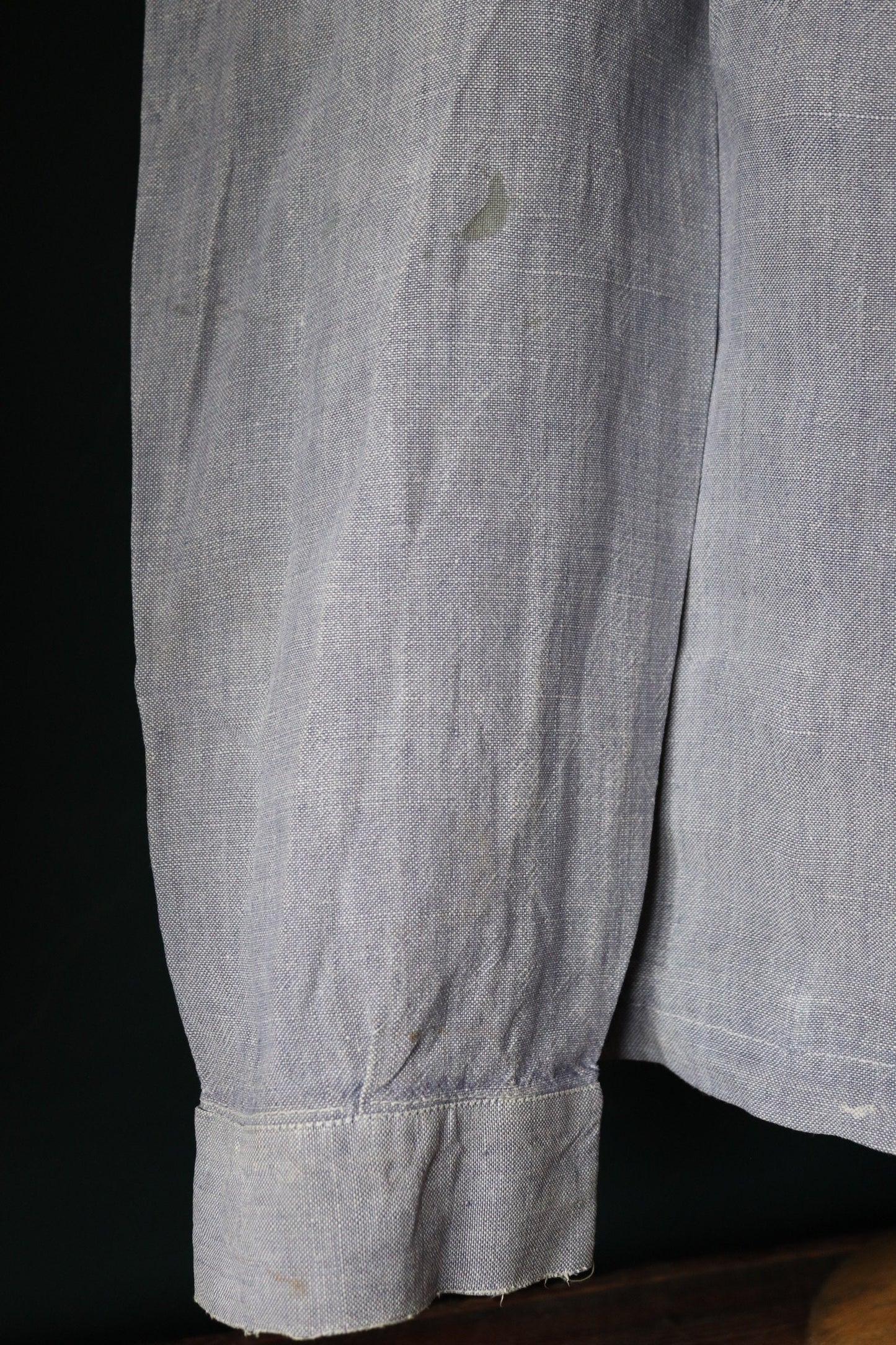 Vintage French blue linen shirt - 1960s Marine Nationale - Navy sailor - crackerjack bib top jumper - 42” chest - military workwear