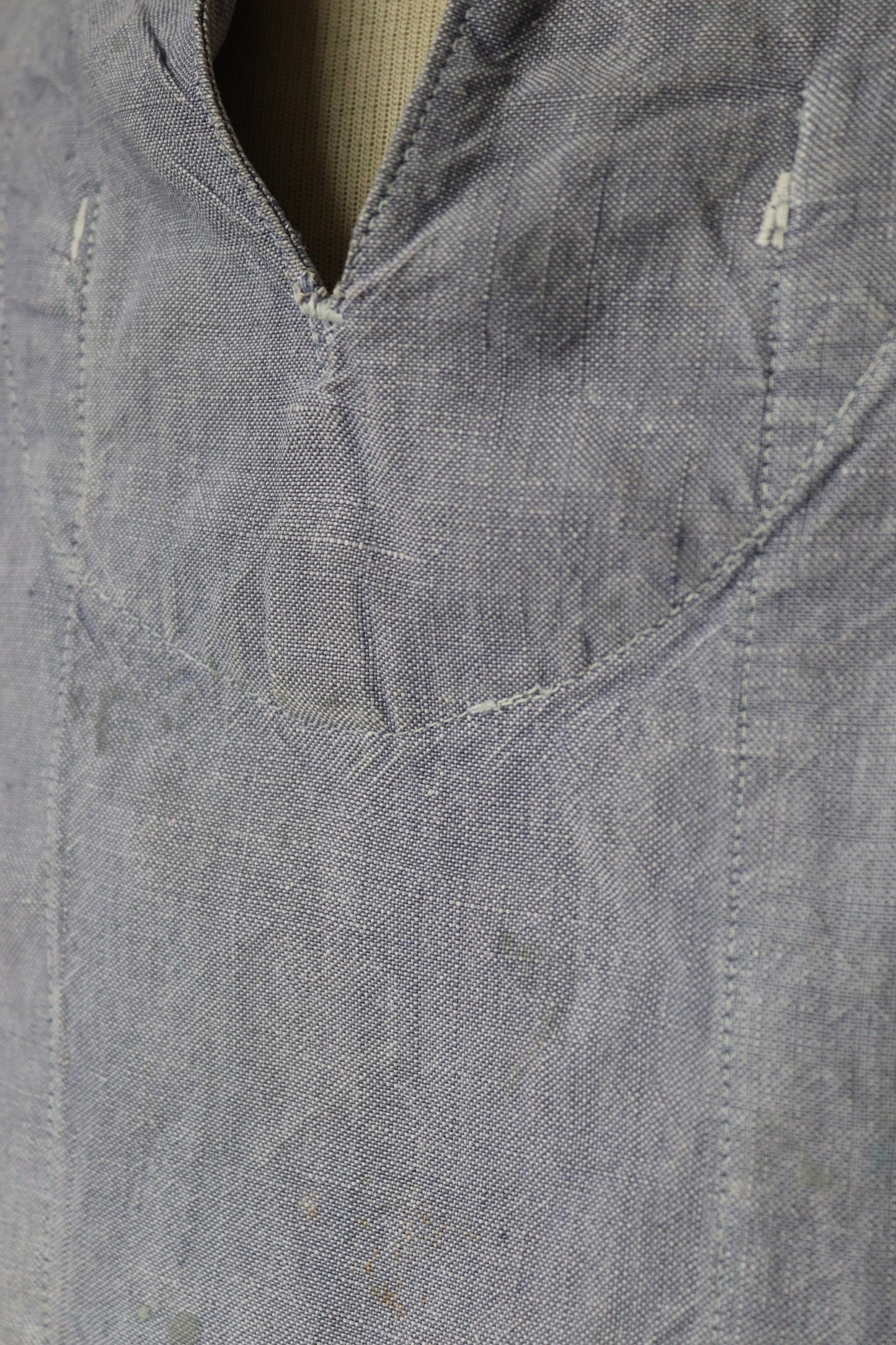 Vintage French linen shirt 1960s Marine Nationale Navy naval crackerjack bib top jumper indigo 42” chest military workwear work sailor