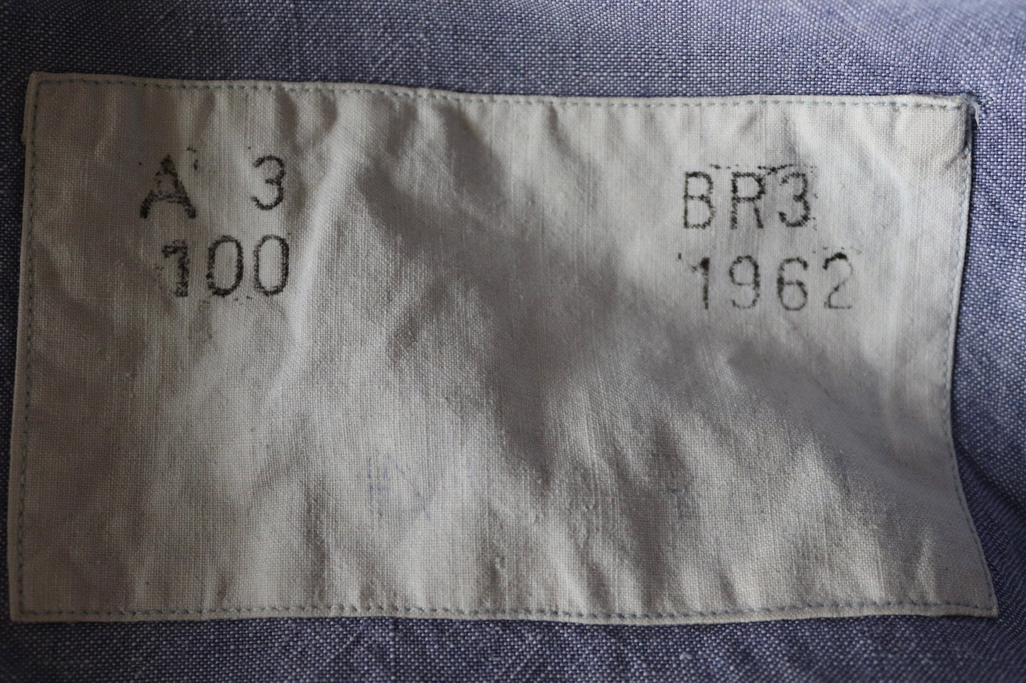 Vintage French linen shirt 1960s Marine Nationale Navy naval crackerjack bib top jumper indigo 42” chest military workwear work sailor