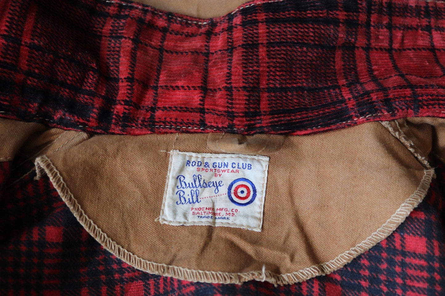 Vintage 1940s 40s Bullseye Bill tan brown duck cotton canvas jacket hunting shooting American Talon zipper 46” chest workwear chore work