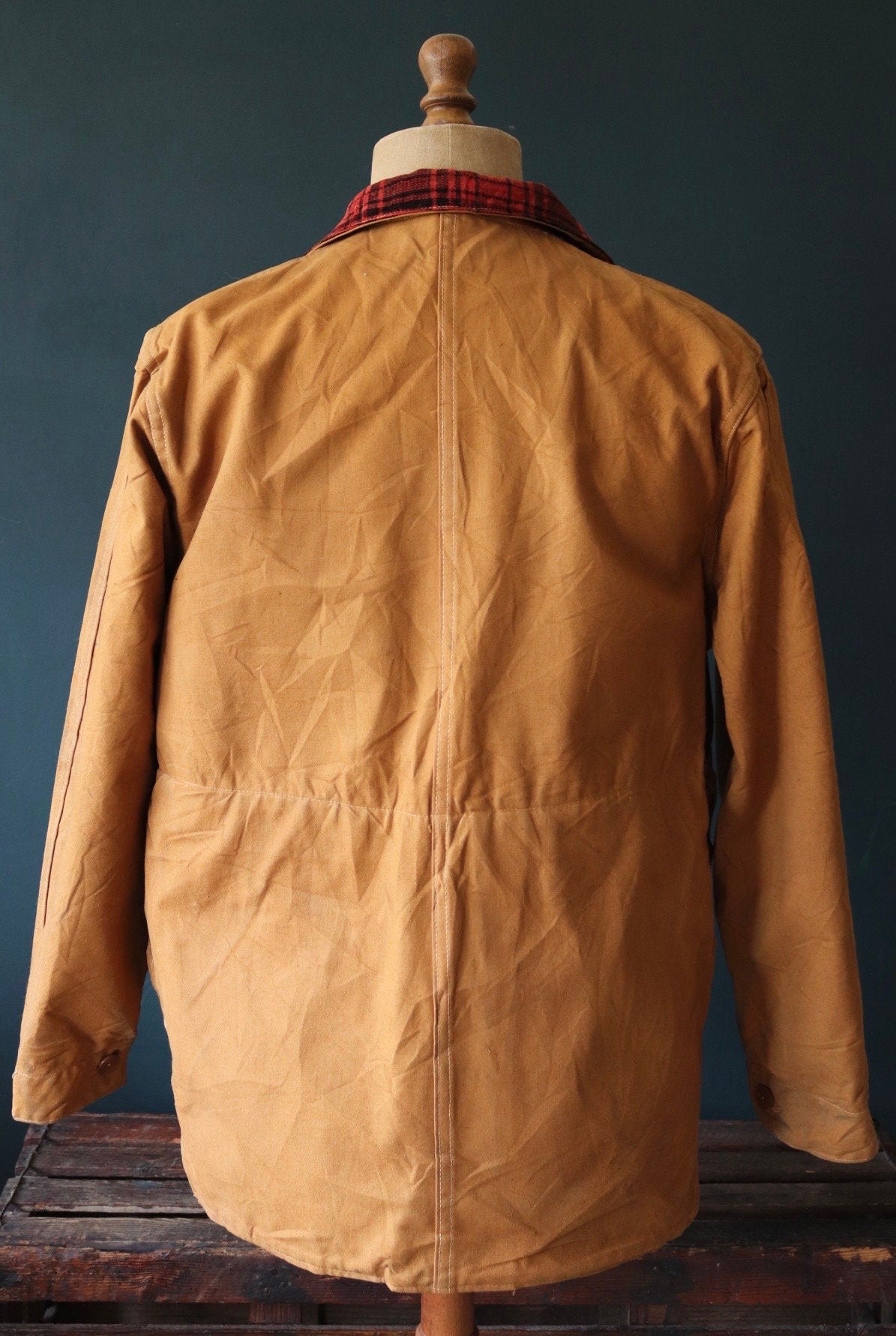 Vintage 1940s 40s Bullseye Bill tan brown duck cotton canvas jacket hunting shooting American Talon zipper 46” chest workwear chore work