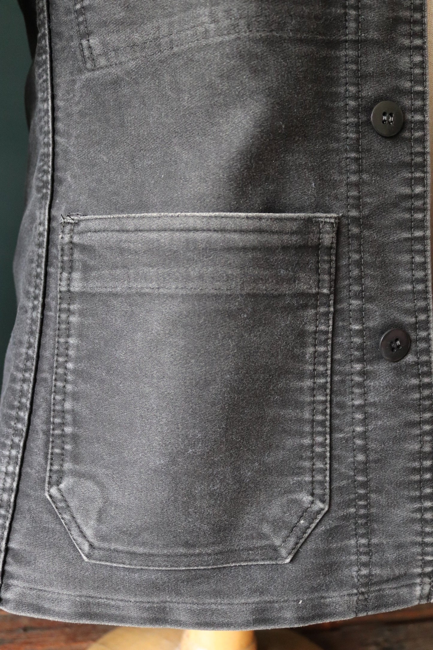 Vintage French workwear jacket black moleskin 1940s 1950s work chore darned repaired 34” chest