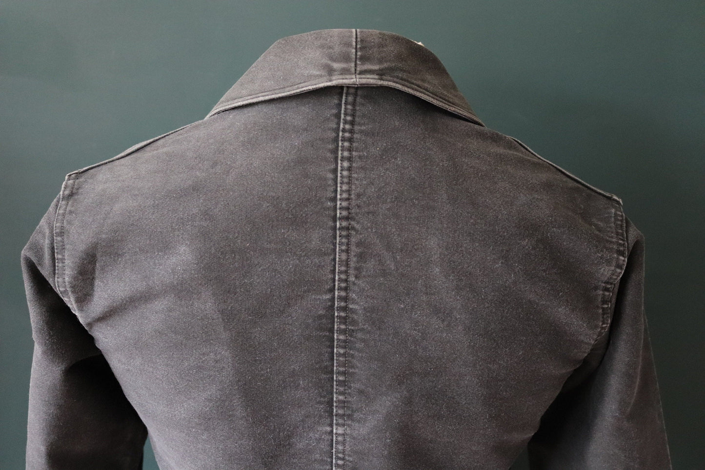 Vintage French workwear jacket black moleskin 1940s 1950s work chore darned repaired 34” chest