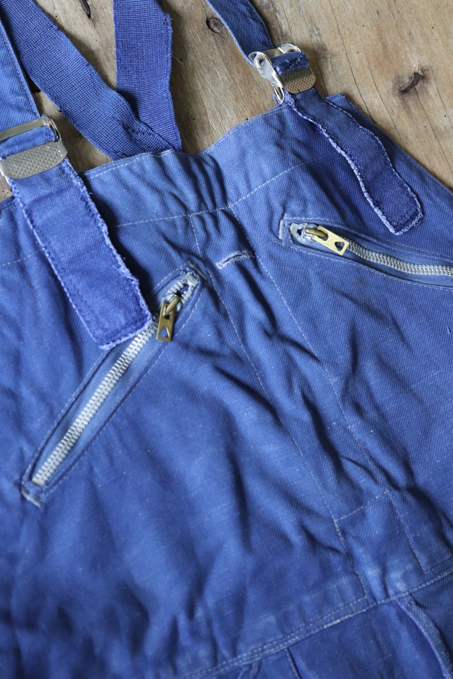 Vintage French workwear dungarees overalls 1940s Adolphe Lafont blue cotton twill work chore 36” 38” x 24”