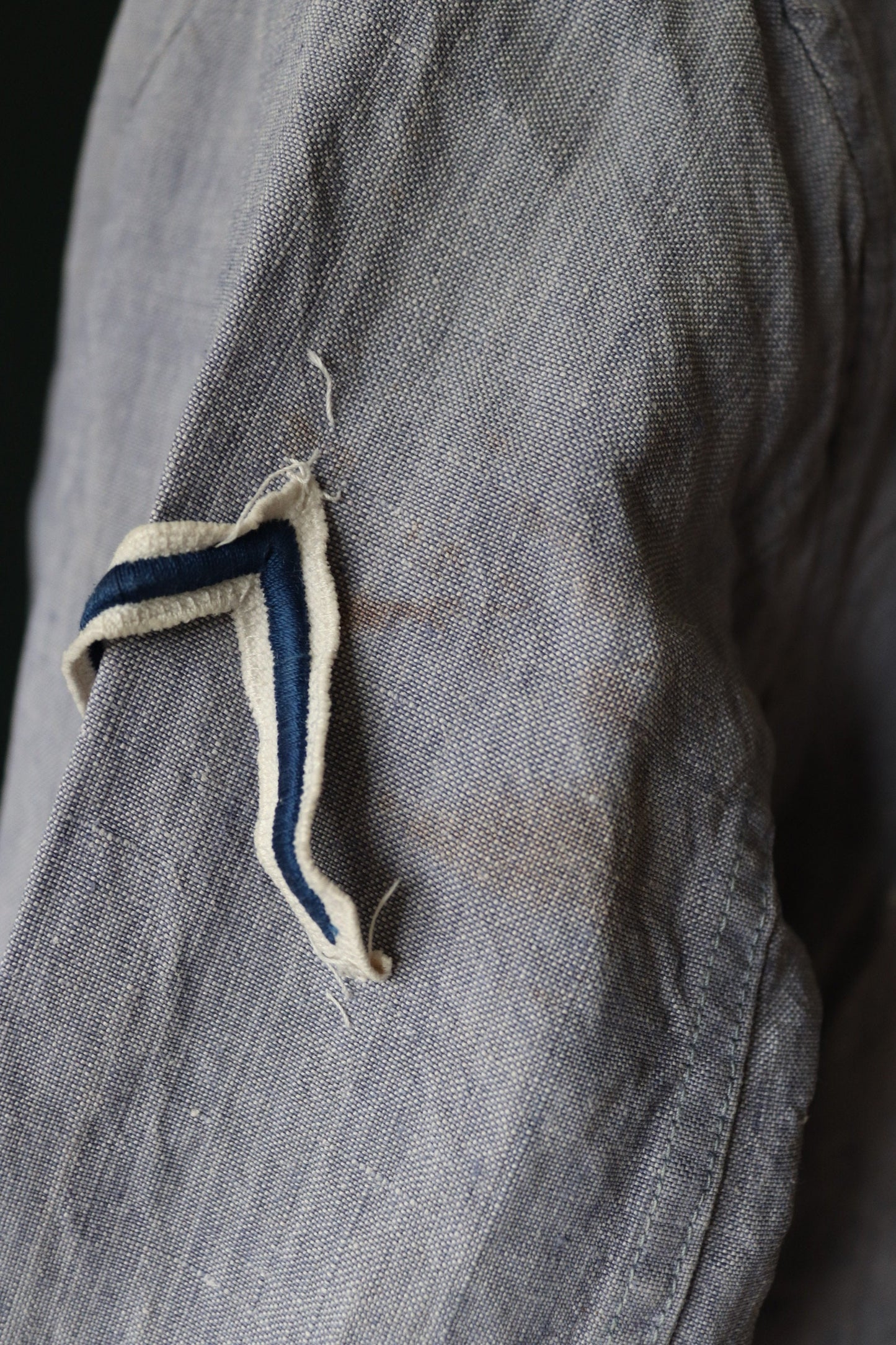 Vintage French linen shirt 1960s Marine Nationale Navy naval crackerjack bib top jumper indigo 42” chest military workwear work sailor