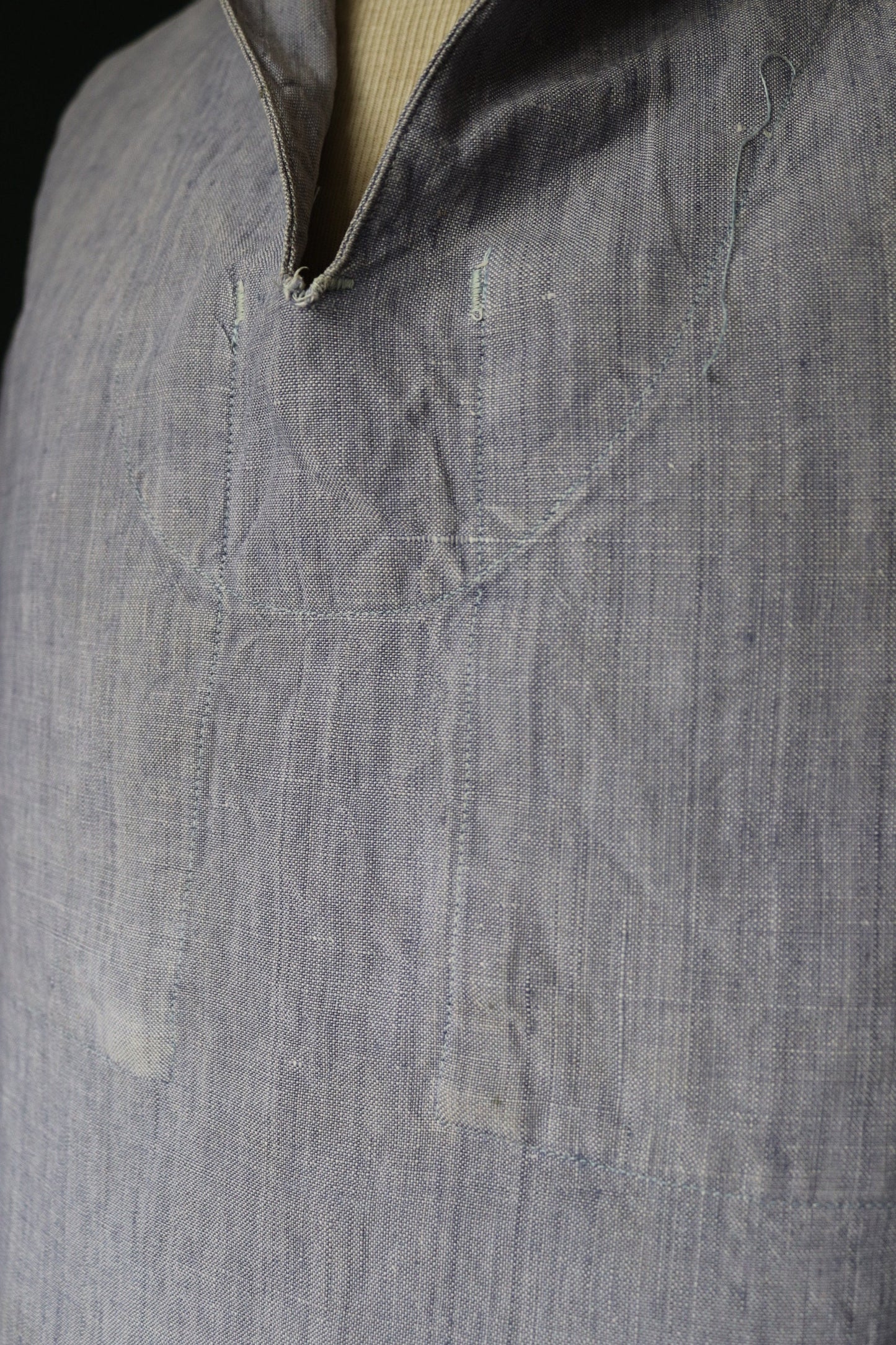 Vintage French linen shirt 1960s Marine Nationale Navy naval crackerjack bib top jumper indigo 42” chest military workwear work sailor