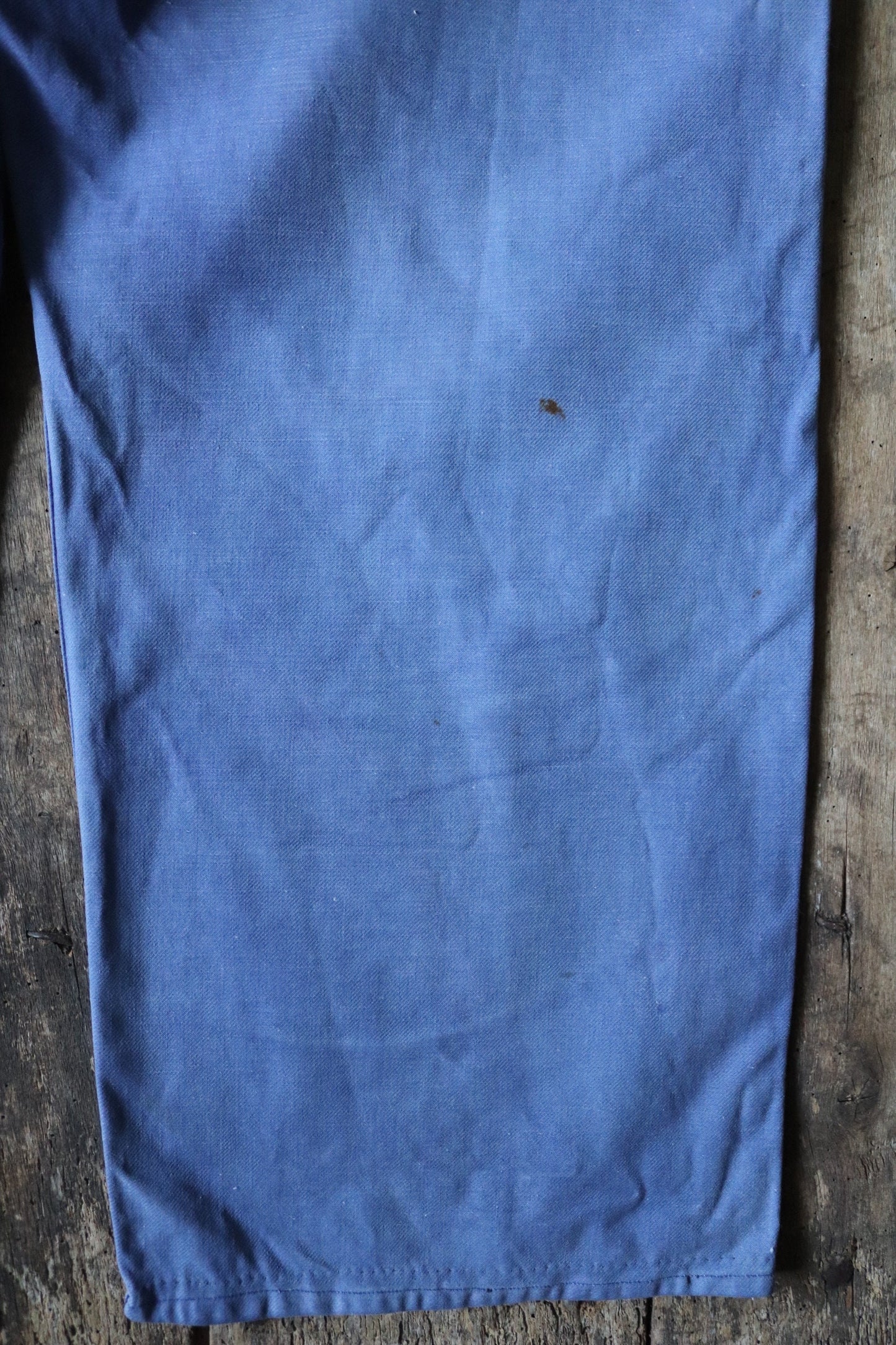 Vintage French blue workwear dungarees 1950s cotton twill overalls work chore 39” x 27” darned repaired