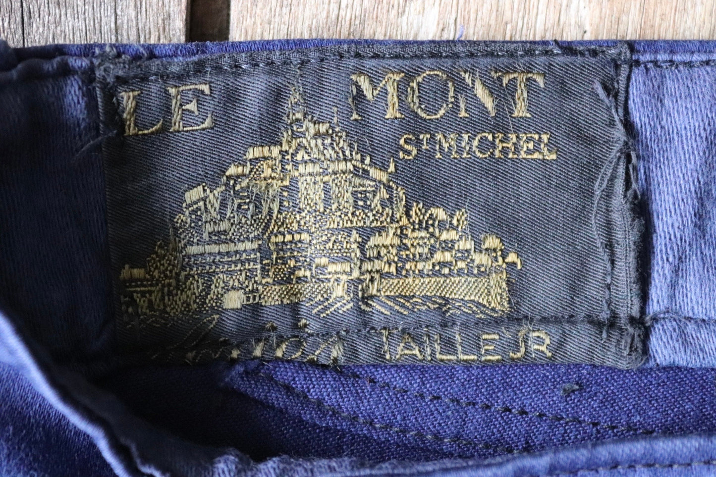 Vintage French workwear trousers pants Le Mont 1930s 1940s indigo blue moleskin cotton work chore 34” x 24”