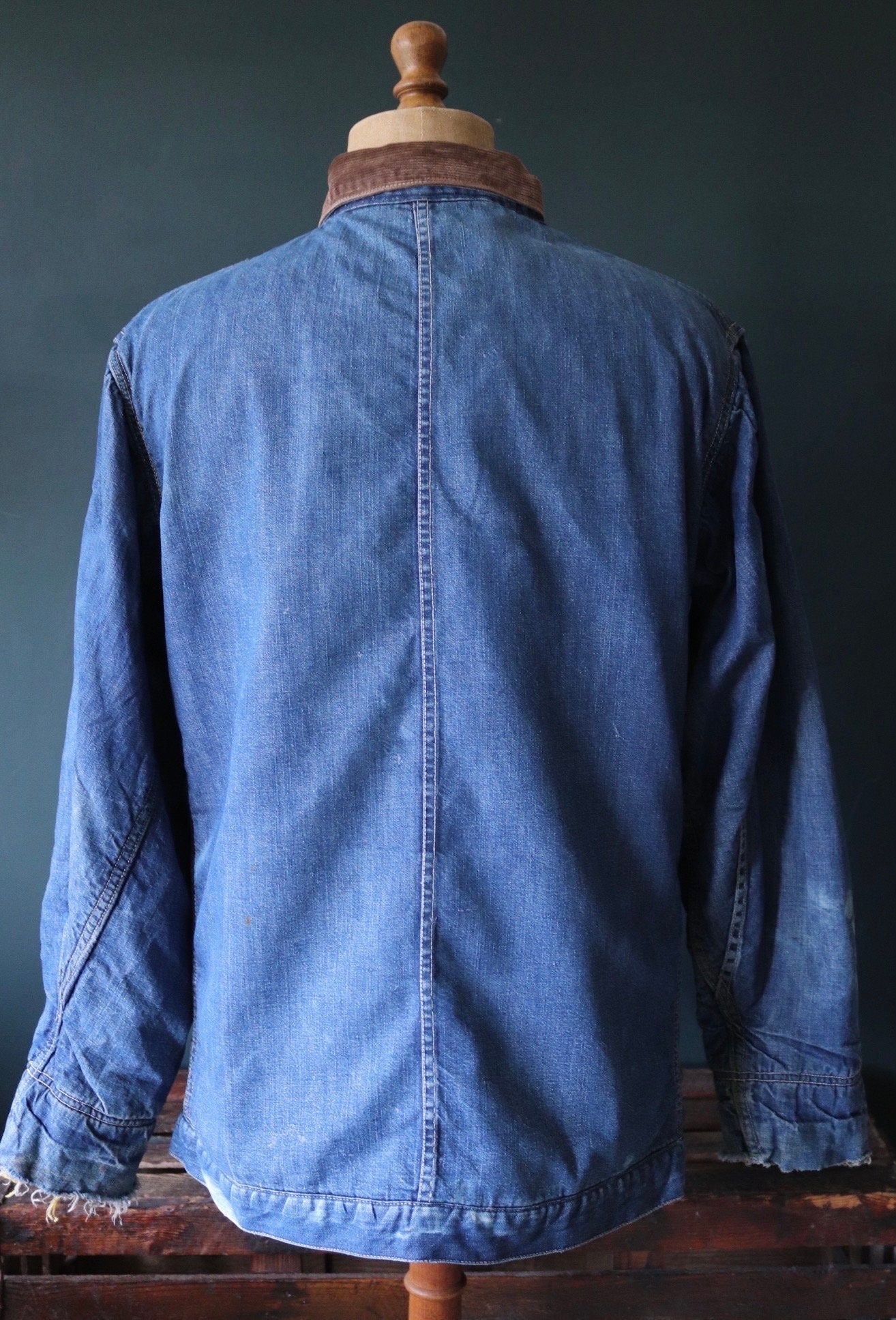 Vintage 1960s 60s 1970s 70s Key Imperial indigo blue denim blanket lined barn chore jacket workwear work chore 48” chest Troy