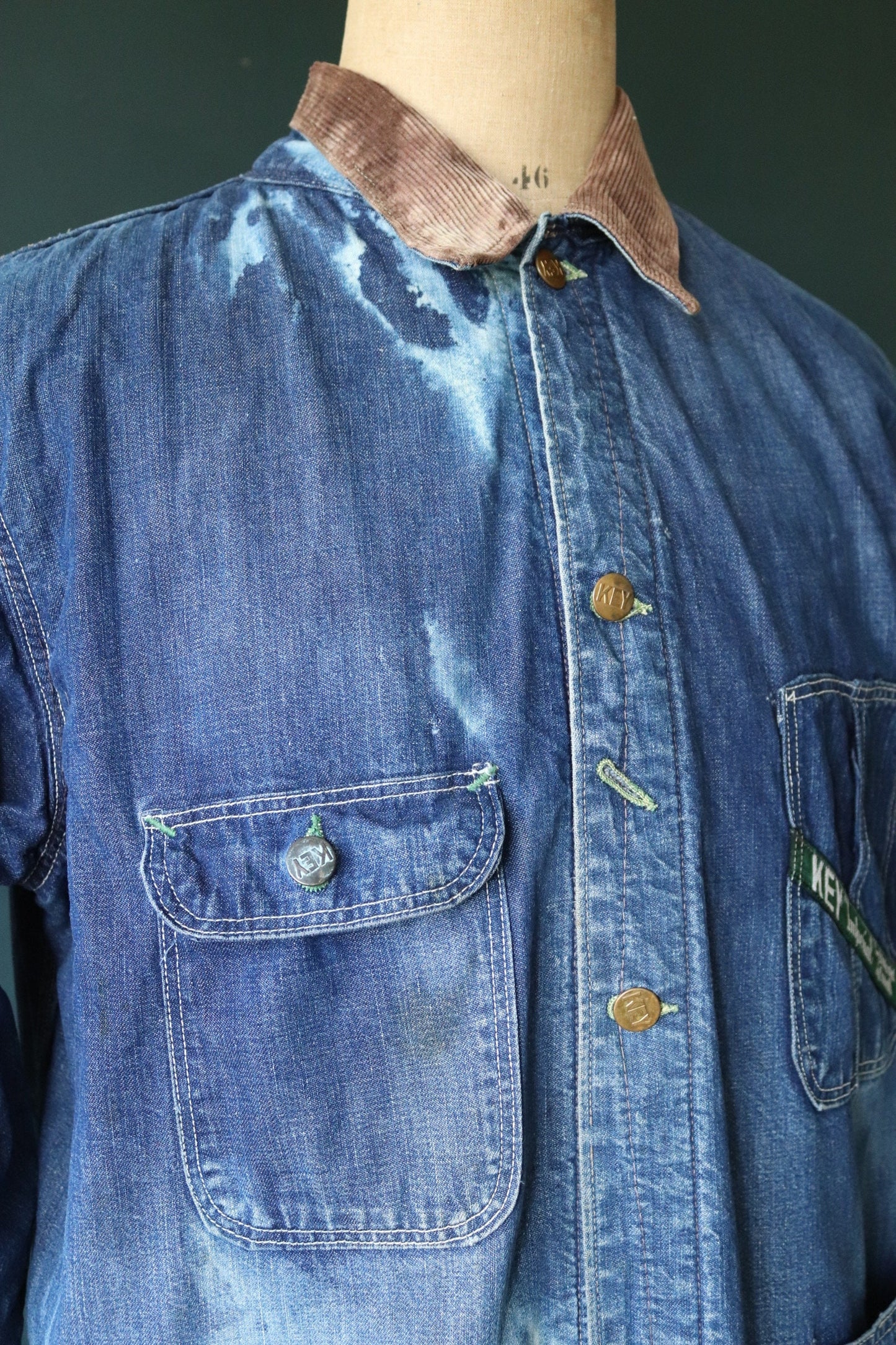 Vintage 1960s 60s 1970s 70s Key Imperial indigo blue denim blanket lined barn chore jacket workwear work chore 48” chest Troy
