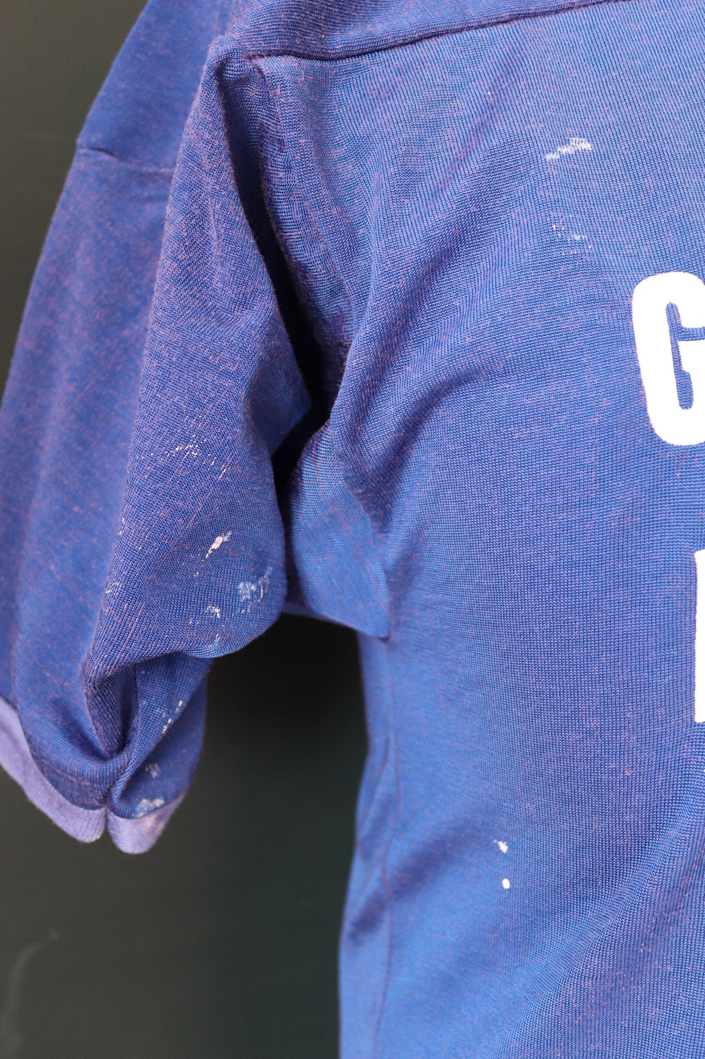 Vintage 1970s 70s 1980s 80s Gods Promise blue nylon durene shirt sports sportswear ringer 36” chest football sportswear sports