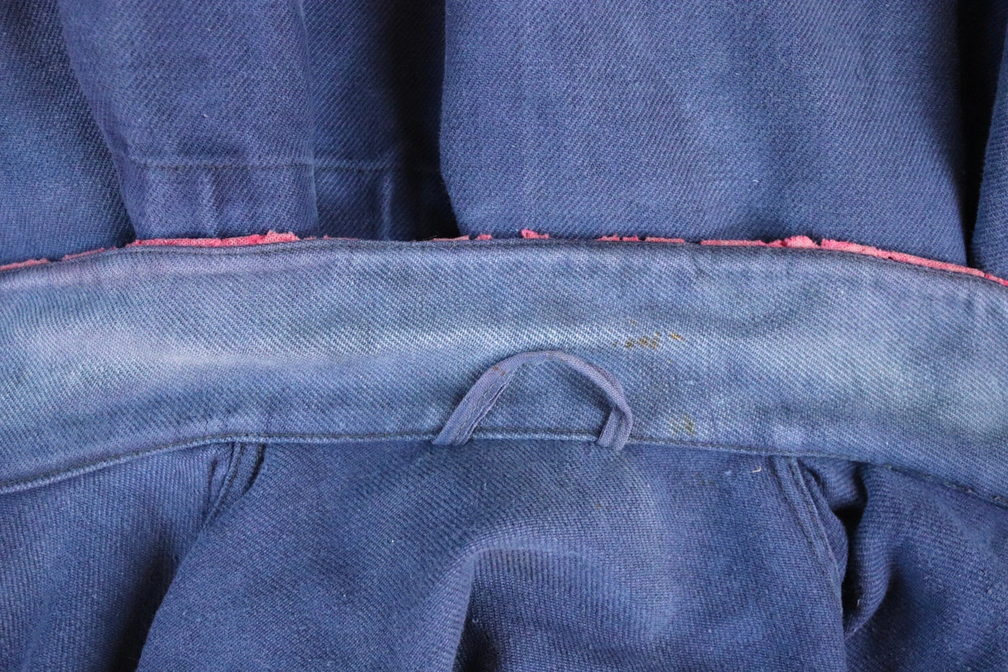 Vintage 1930s workwear jacket Swiss pompier fireman blue cotton twill work chore faded 47” chest bleu de travail