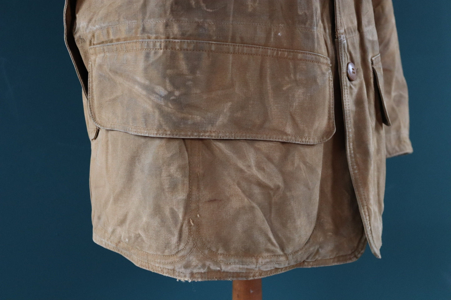 Vintage 1930s 30s tin cloth duck cotton canvas hunting shooting jacket 45” chest Red Head American workwear work chore