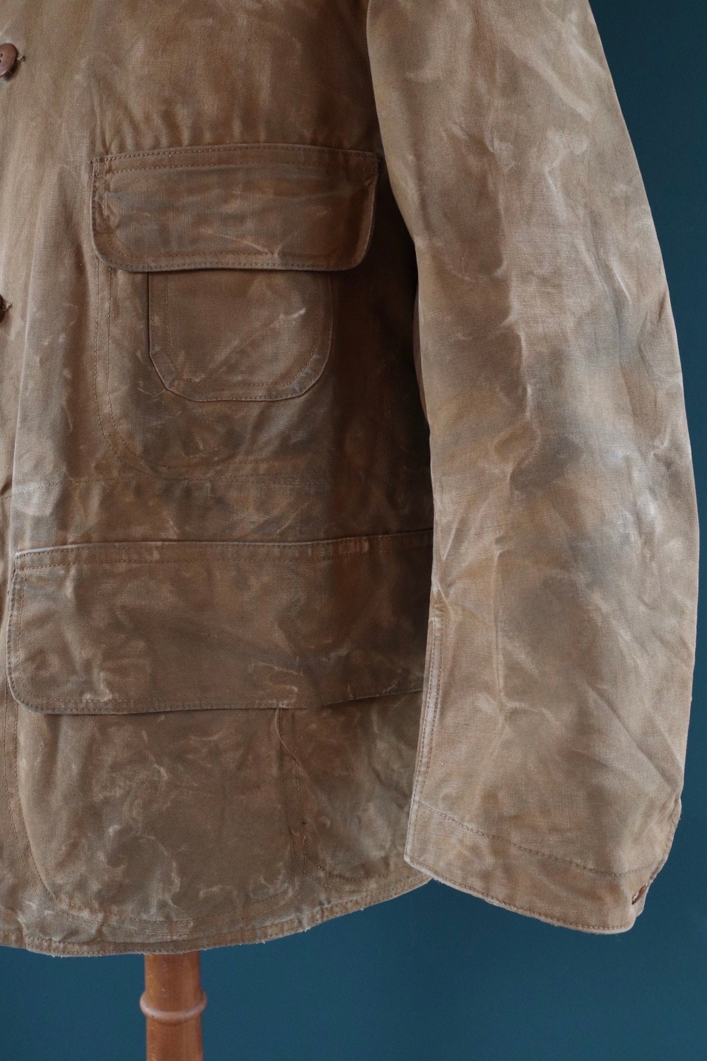 Vintage 1930s 30s tin cloth duck cotton canvas hunting shooting jacket 45” chest Red Head American workwear work chore