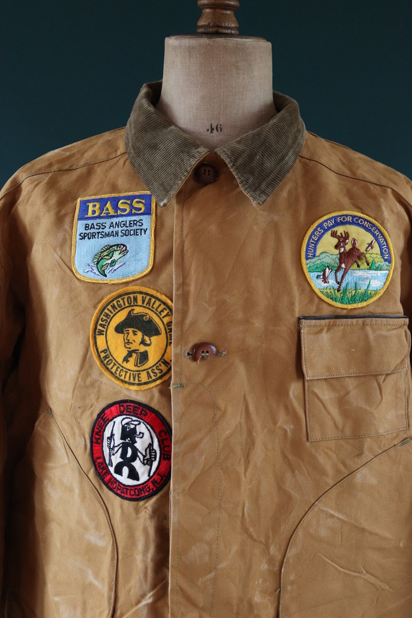 Vintage 1940s 40s 1950s 50s Duxbak duck cotton canvas tin cloth hunting shooting jacket 56” chest workwear work chore