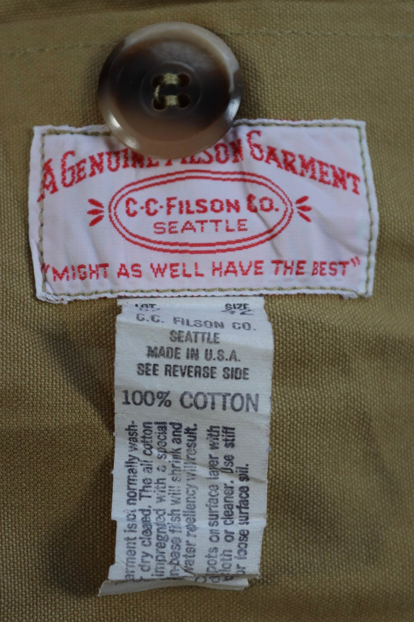 Vintage CC Filson tin cloth cotton canvas cruiser jacket 49” chest workwear work chore waterproof hunting