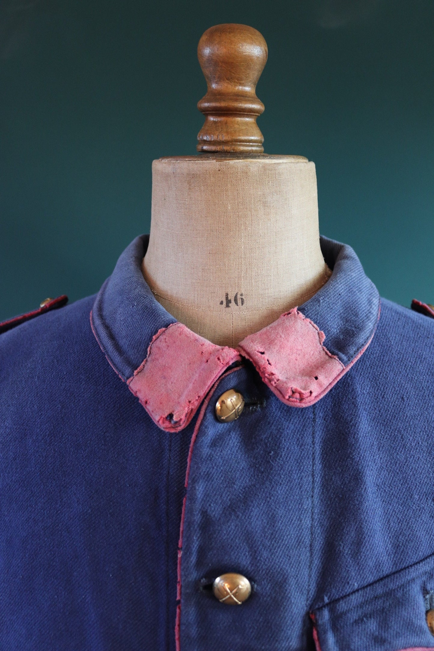 Vintage 1930s workwear jacket Swiss pompier fireman blue cotton twill work chore faded 47” chest bleu de travail