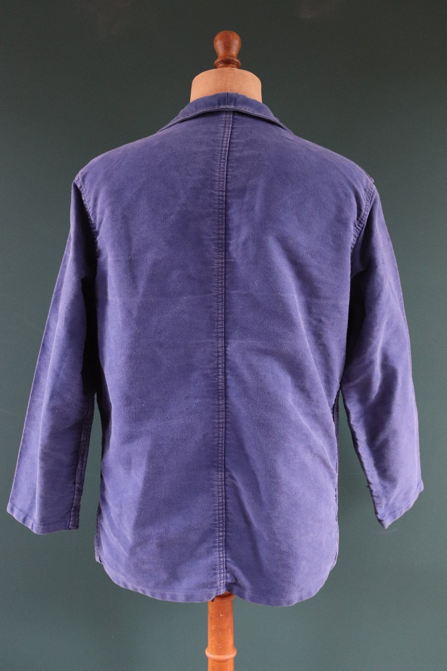 Vintage French blue jacket moleskin work workwear chore faded 47” chest bleu de travail Dumont D’Urville