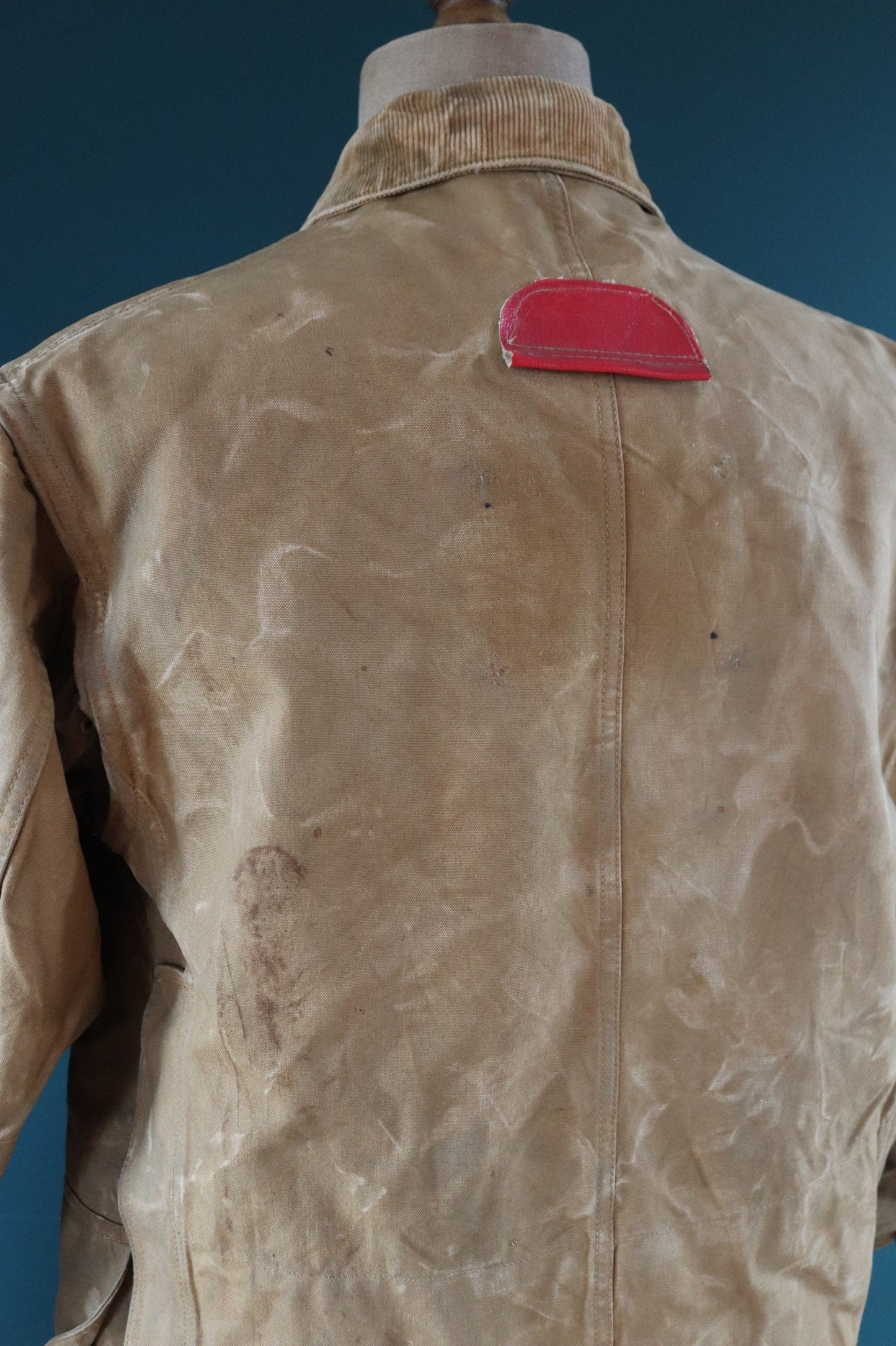 Vintage 1930s 30s tin cloth duck cotton canvas hunting shooting jacket 45” chest Red Head American workwear work chore