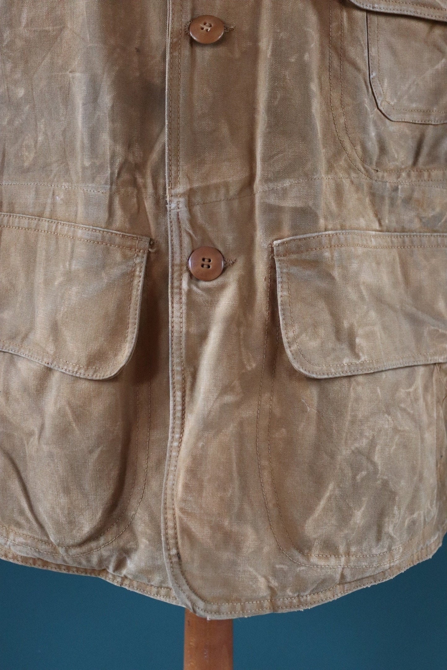 Vintage 1930s 30s tin cloth duck cotton canvas hunting shooting jacket 45” chest Red Head American workwear work chore