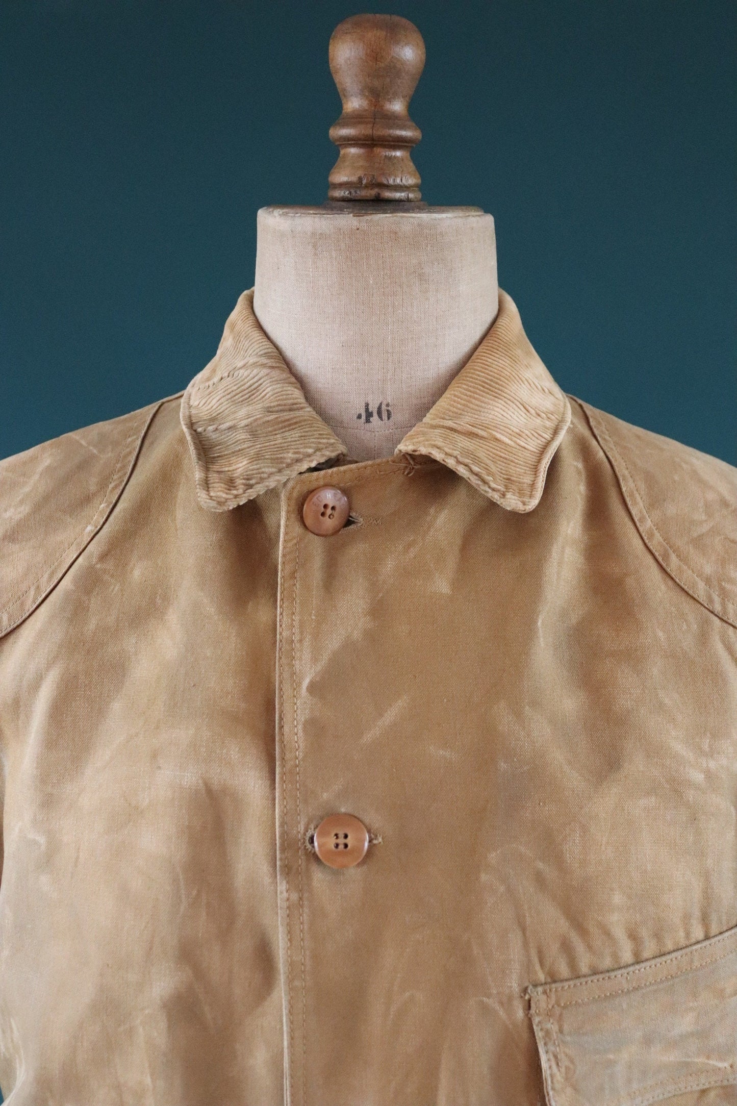 Vintage 1930s 30s tin cloth duck cotton canvas hunting shooting jacket 45” chest Red Head American workwear work chore