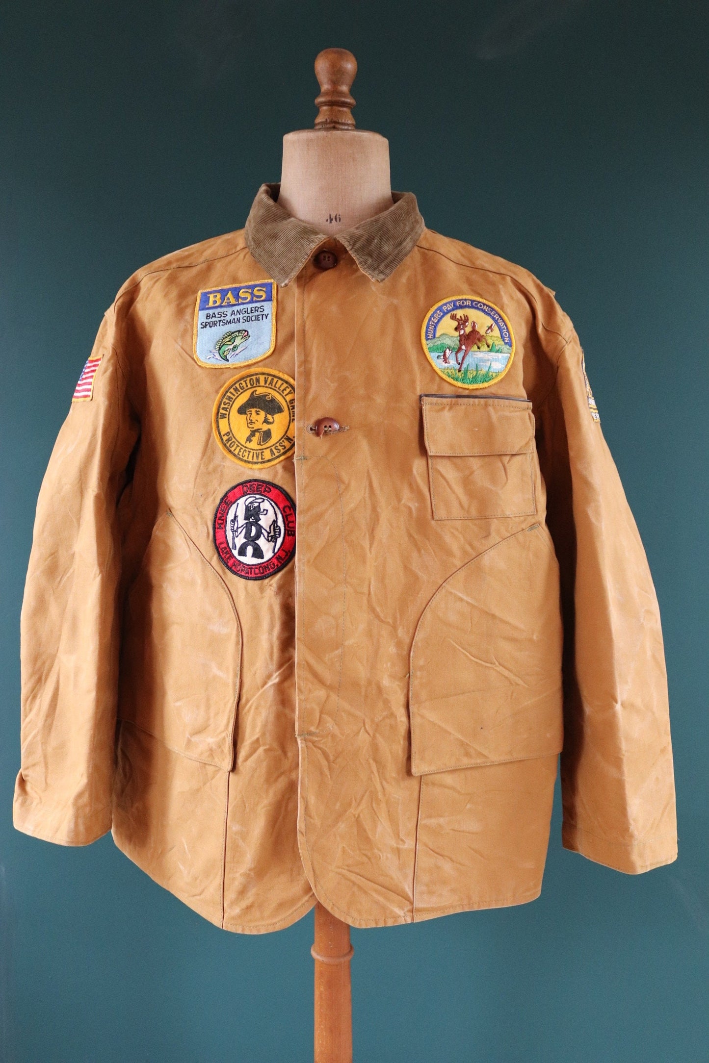 Vintage 1940s 40s 1950s 50s Duxbak duck cotton canvas tin cloth hunting shooting jacket 56” chest workwear work chore