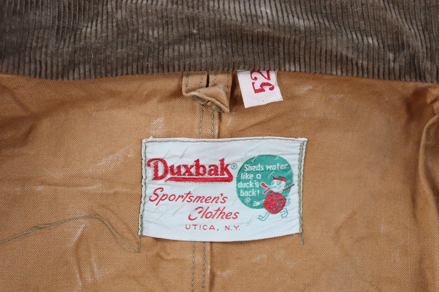 Vintage 1940s 40s 1950s 50s Duxbak duck cotton canvas tin cloth hunting shooting jacket 56” chest workwear work chore