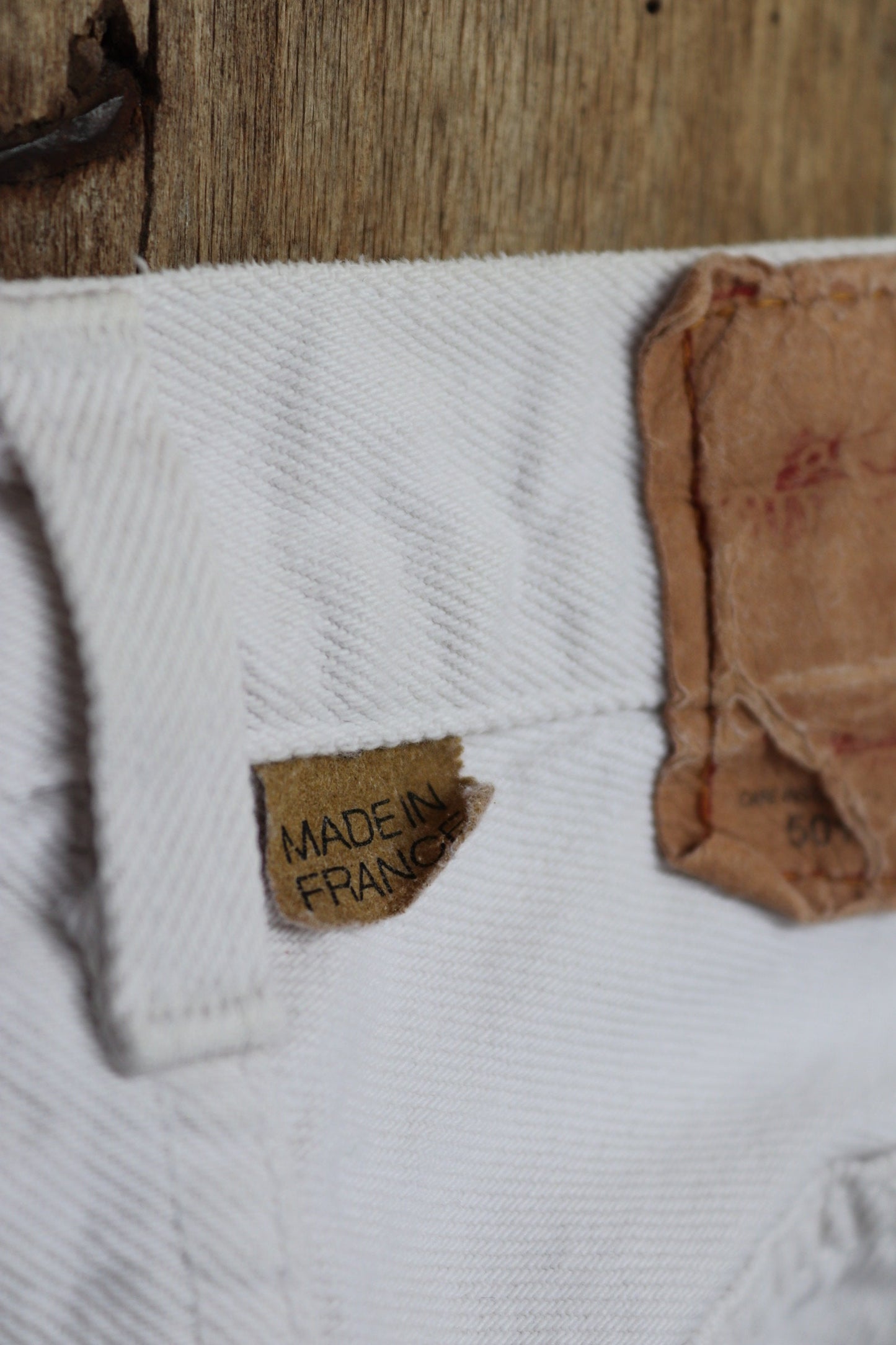Vintage 1990s white denim Levis 501 jeans - Levi Strauss red tab - small e - 29” x 28” - made in France