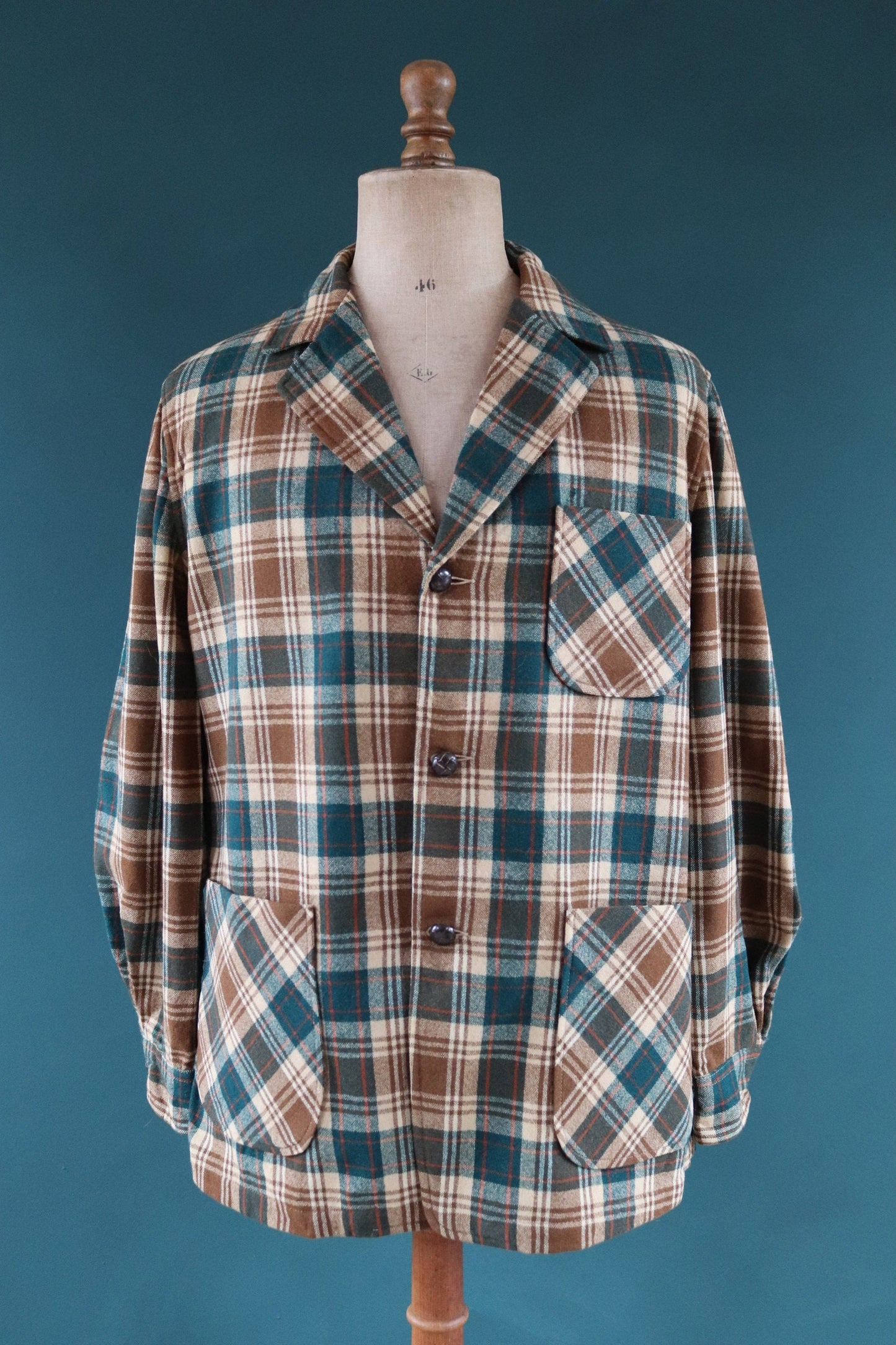 Vintage Pendleton wool 49er Topster jacket shirt brown green tartan plaid checked surf Ivy League style mod 46” chest