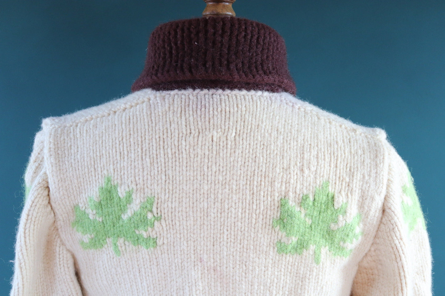 Vintage 1950 50s 1960s 60s knitted wool cowichan sweater cardigan jumper novelty hand made knit beaver shawl collar 42” chest