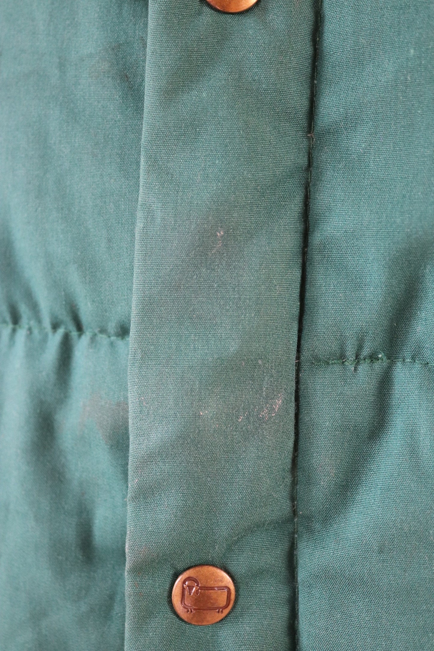 Vintage 1980s 80s green Woolrich padded puffer gilet down feather vest waistcoat trucker windbreaker winter insulated 52" chest