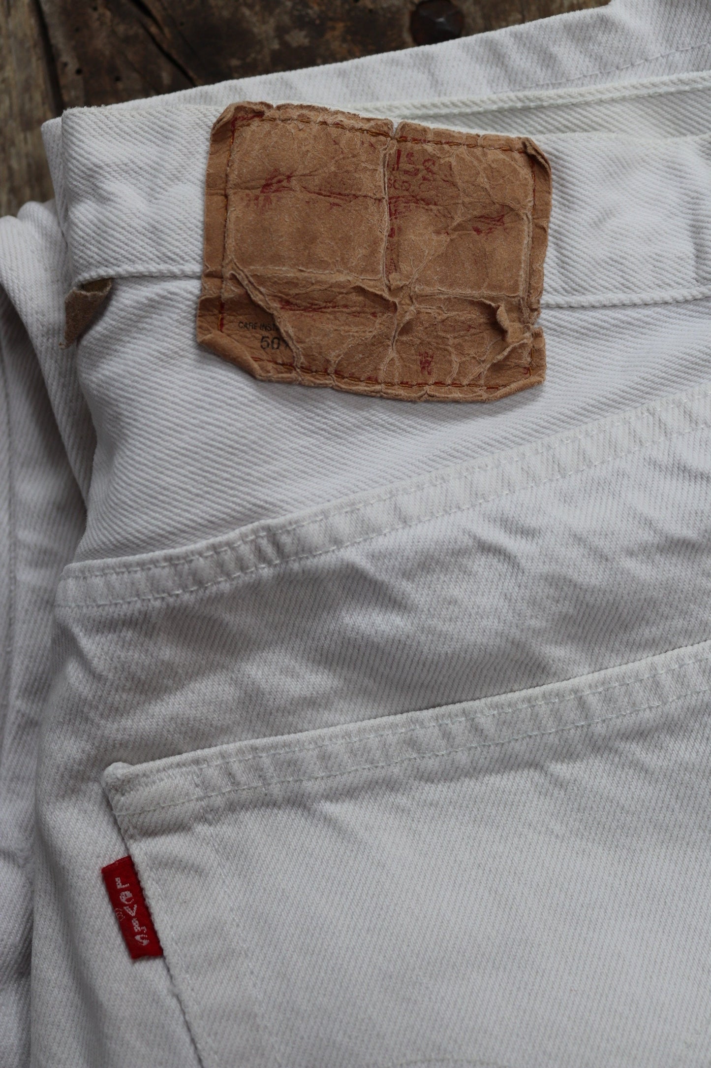 Vintage 1990s white denim Levis 501 jeans - Levi Strauss red tab - small e - 29” x 28” - made in France