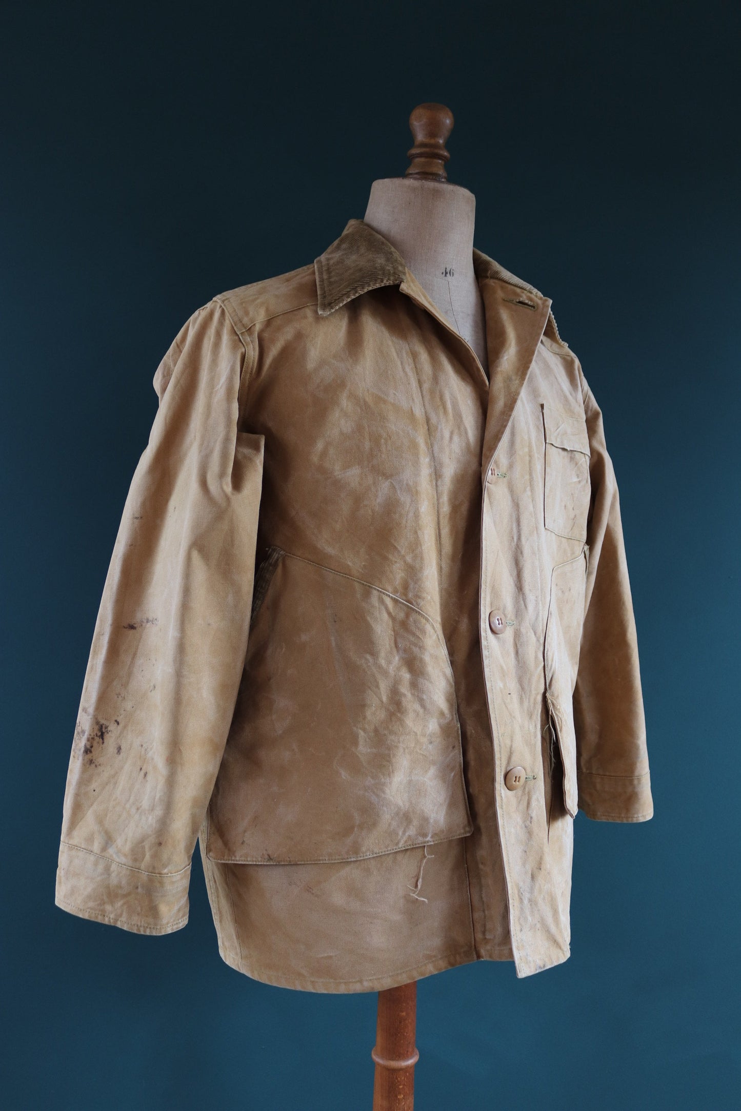 Vintage 1940s 40s 1950s 50s Duxbak duck cotton canvas tin cloth hunting shooting jacket 49” chest workwear work chore