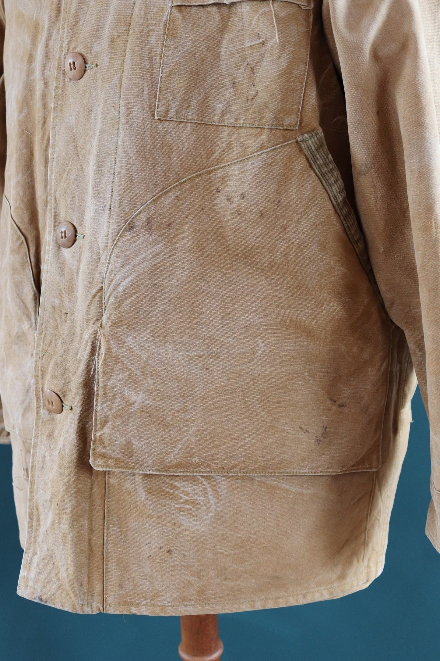 Vintage 1940s 40s 1950s 50s Duxbak duck cotton canvas tin cloth hunting shooting jacket 49” chest workwear work chore