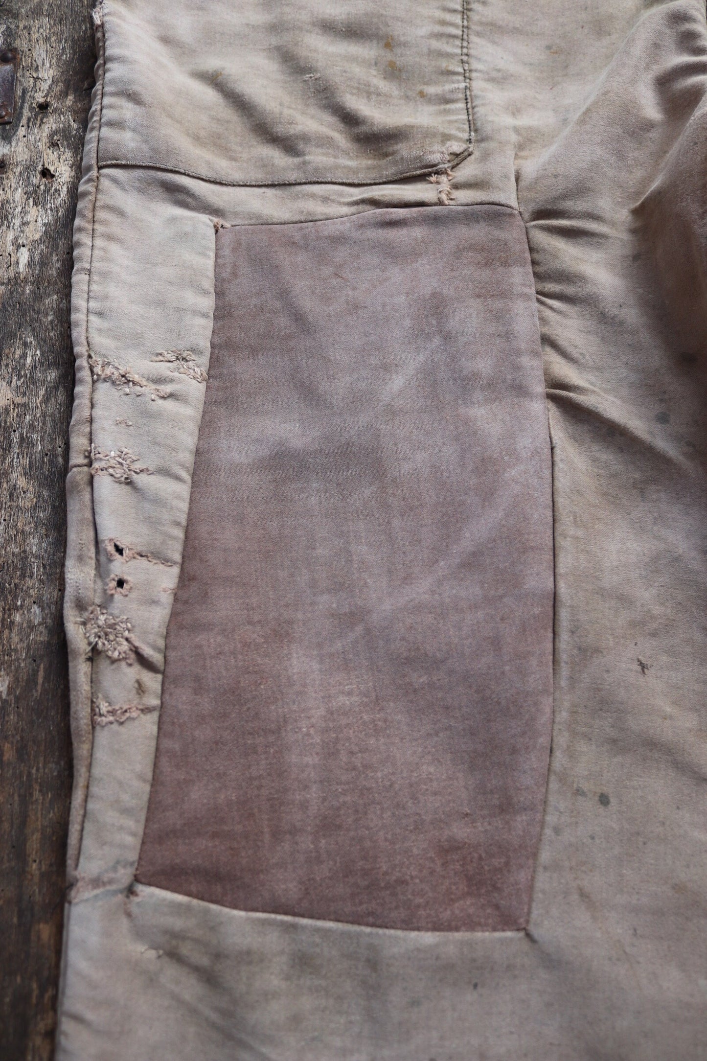 Vintage 1950s French workwear dungarees overalls Le Mont St Michel brown moleskin work chore patched repaired darned 40” 41” 42” x 28”