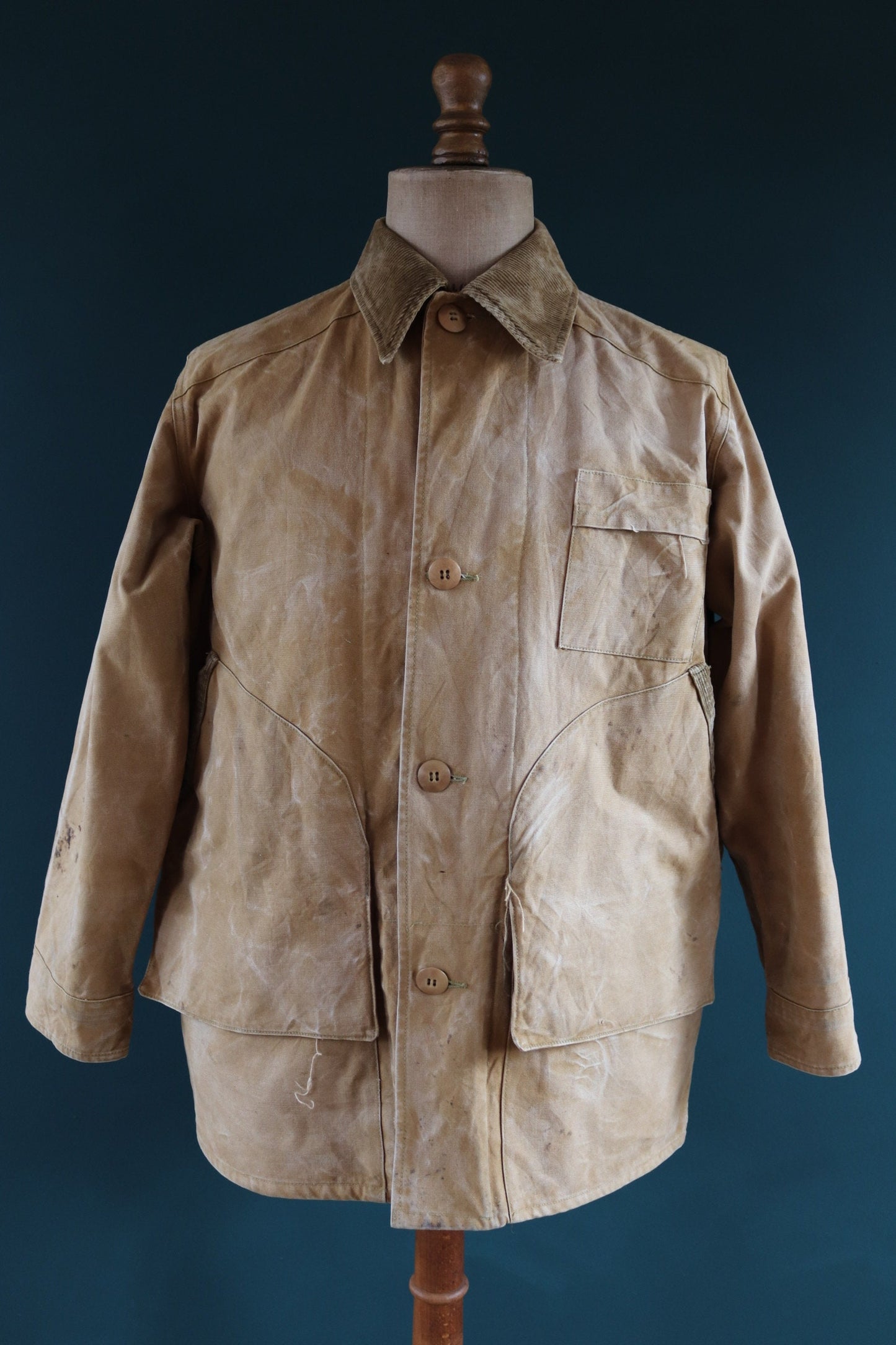 Vintage 1940s 40s 1950s 50s Duxbak duck cotton canvas tin cloth hunting shooting jacket 49” chest workwear work chore