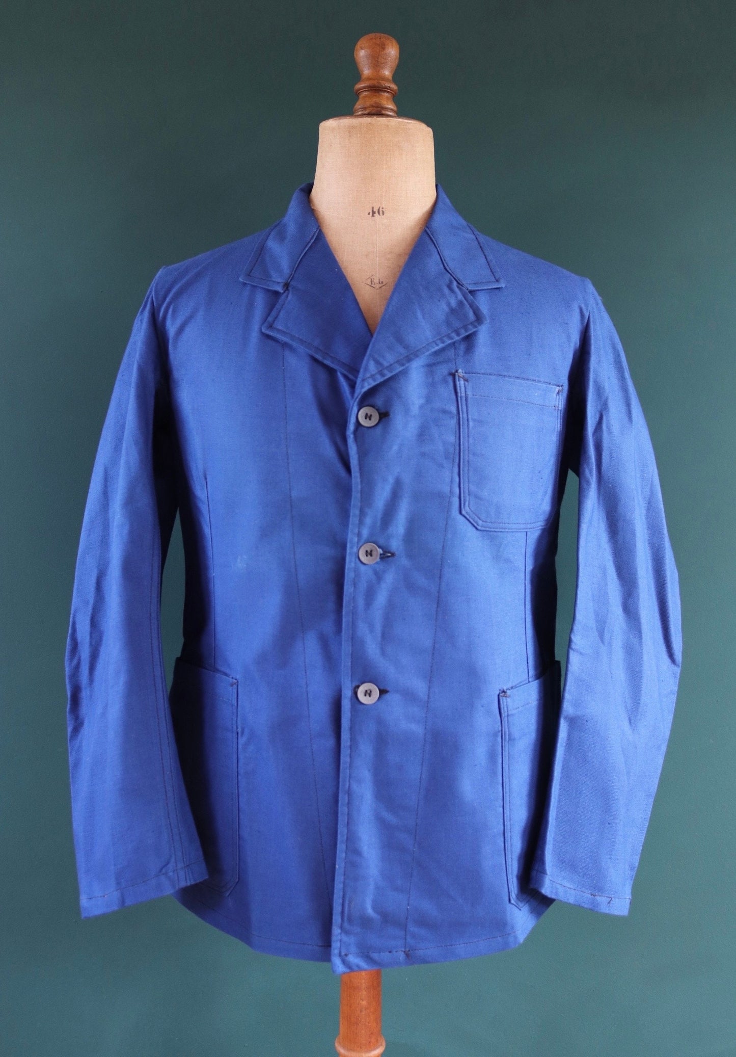 Vintage WW2 workwear jacket 1940s deadstock Swedish military hospital indigo blue cotton twill work chore 42” chest