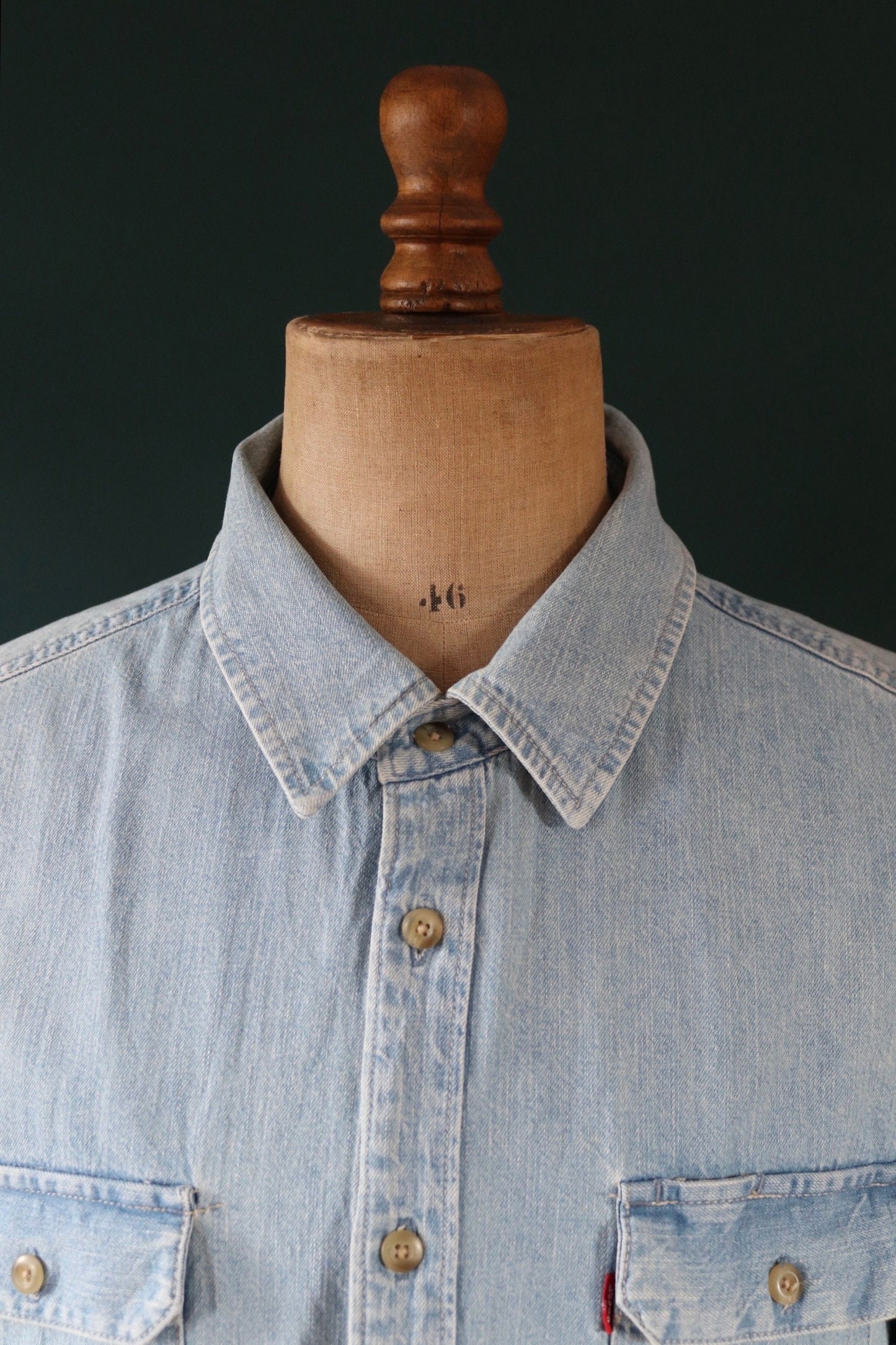 Vintage Levis Levi Strauss pale blue chambray denim shirt cowboy western 53" chest red tab