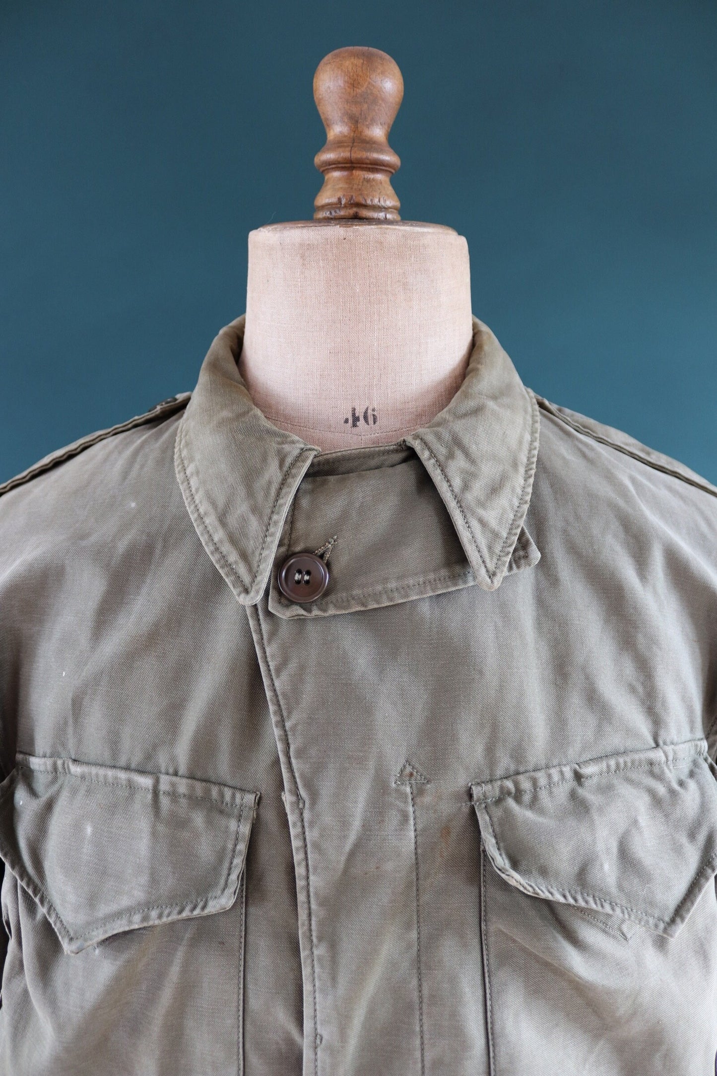 Vintage 1940s 40s US army military M-43 M43 M 43 field utility jacket olive green WW2 45” chest